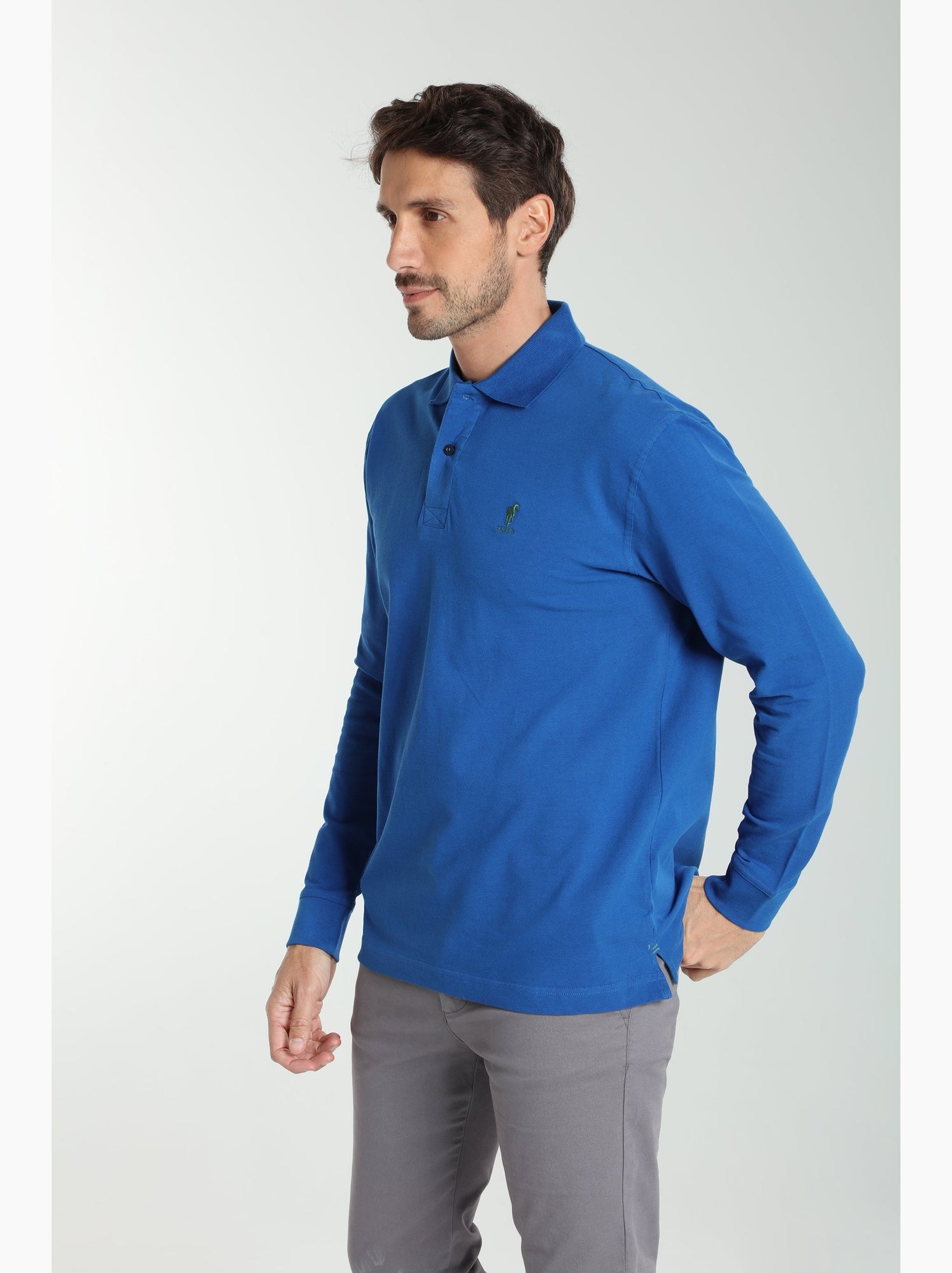 Gentleman Farmer - Polo manches longues en coton PERY - Bleu