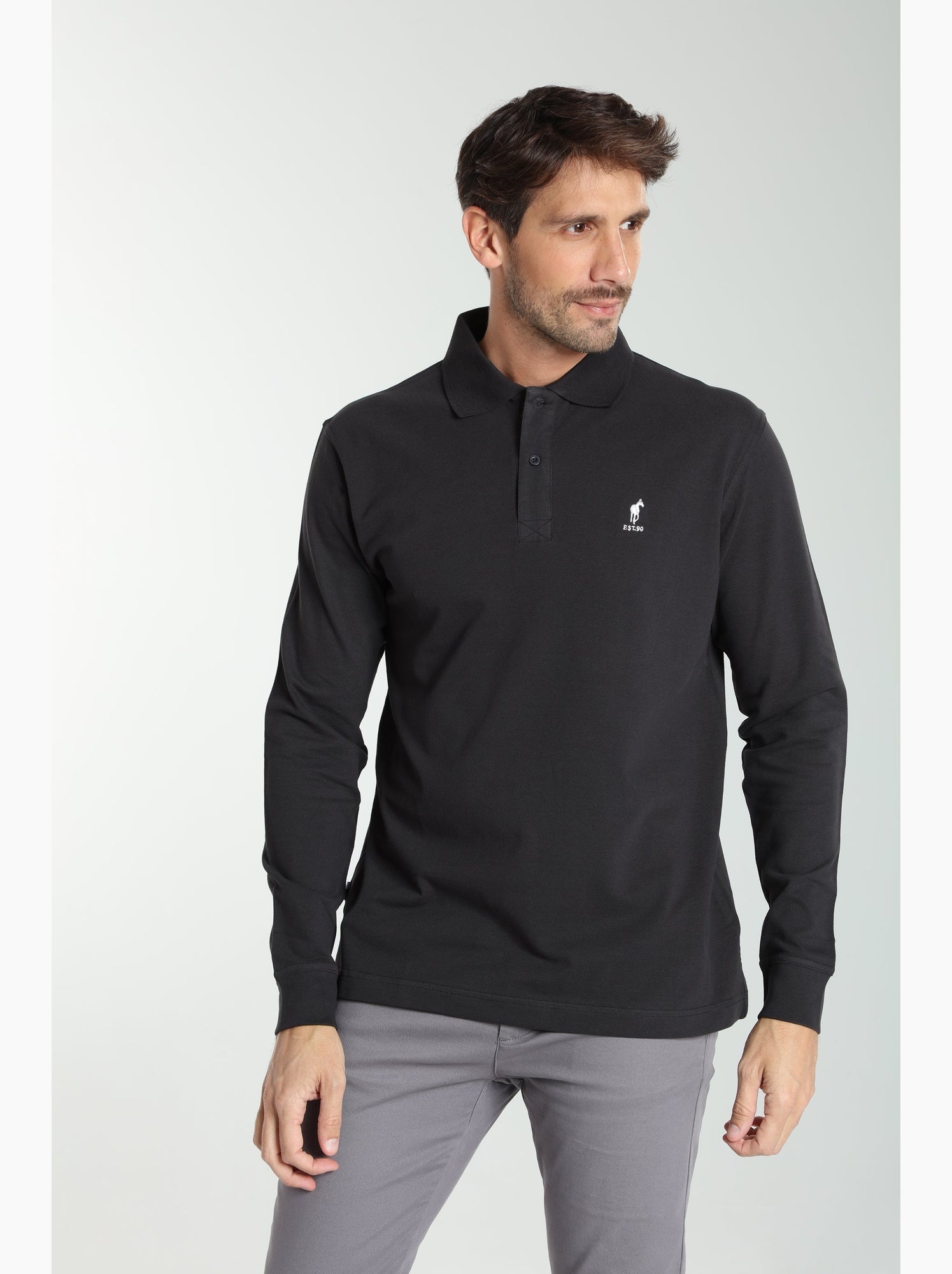 Gentleman Farmer - Polo manches longues en coton PERY - Noir