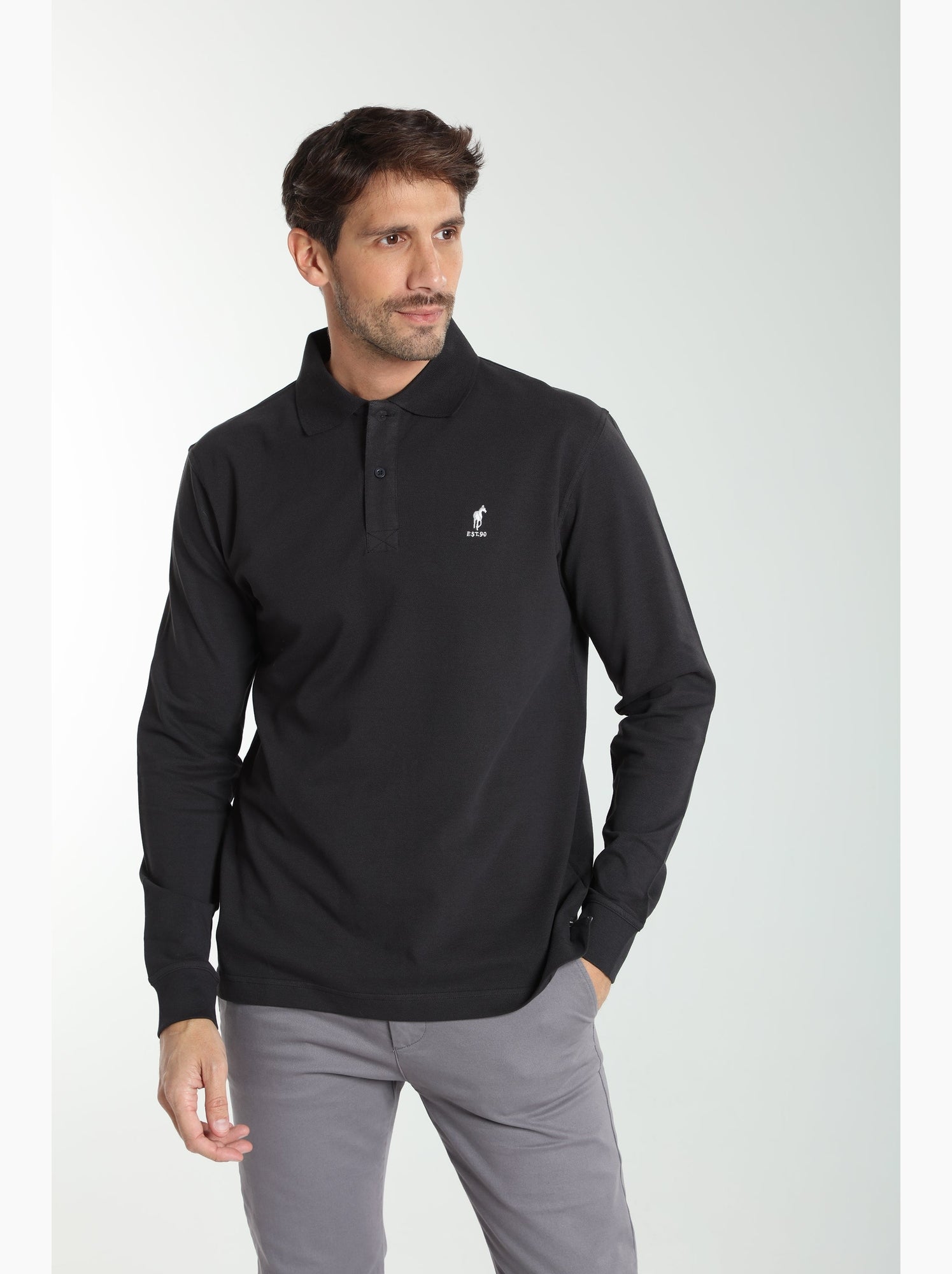 Gentleman Farmer - Polo manches longues en coton PERY - Noir