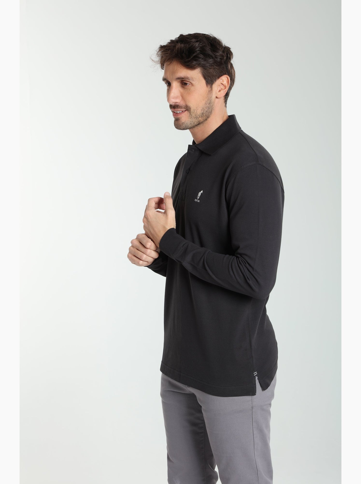 Gentleman Farmer - Polo manches longues en coton PERY - Noir