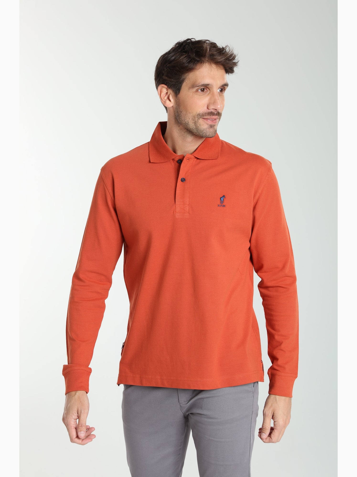 Gentleman Farmer - Polo manches longues en coton PERY - Rouge brique