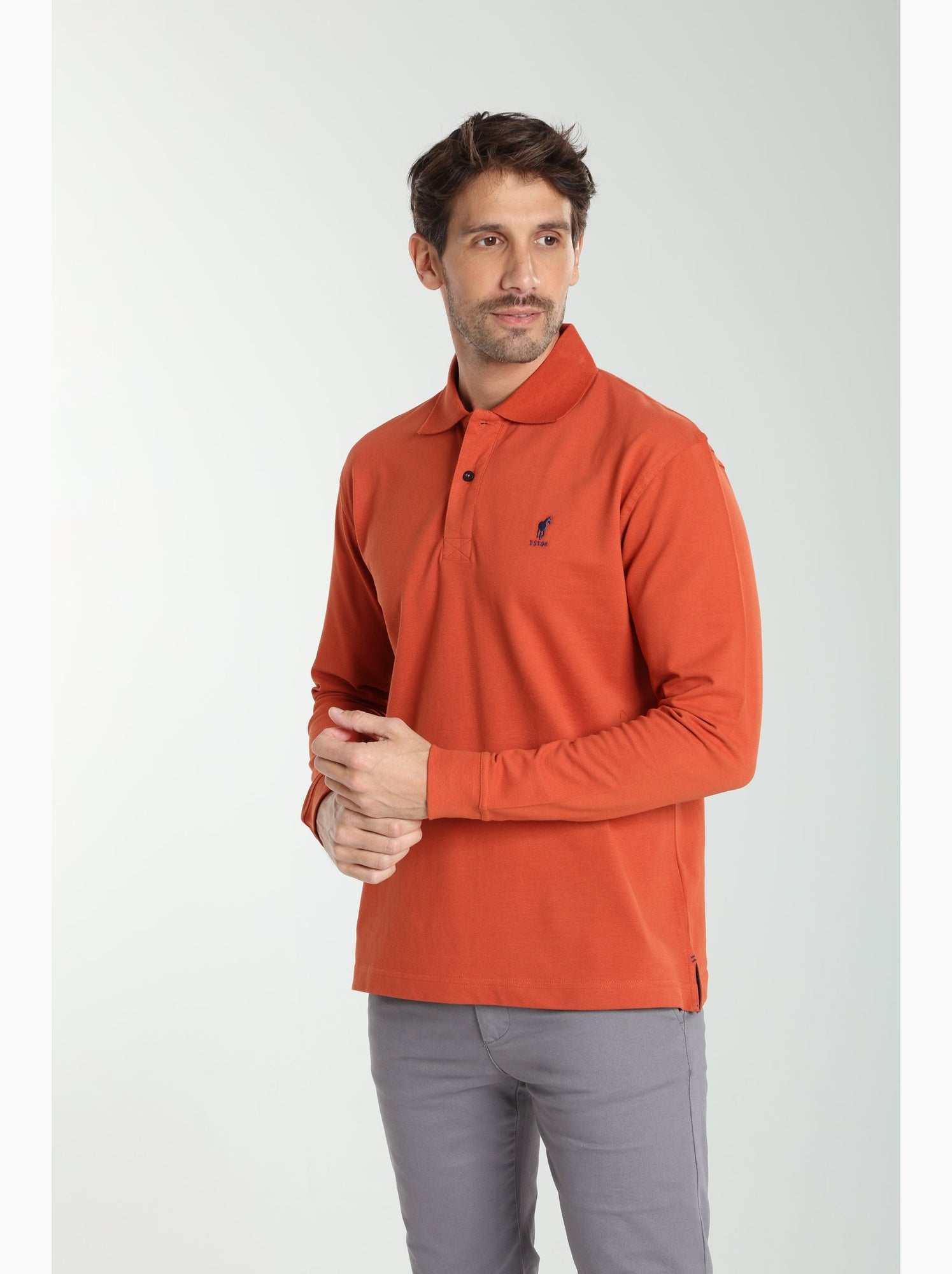 Gentleman Farmer - Polo manches longues en coton PERY - Rouge brique