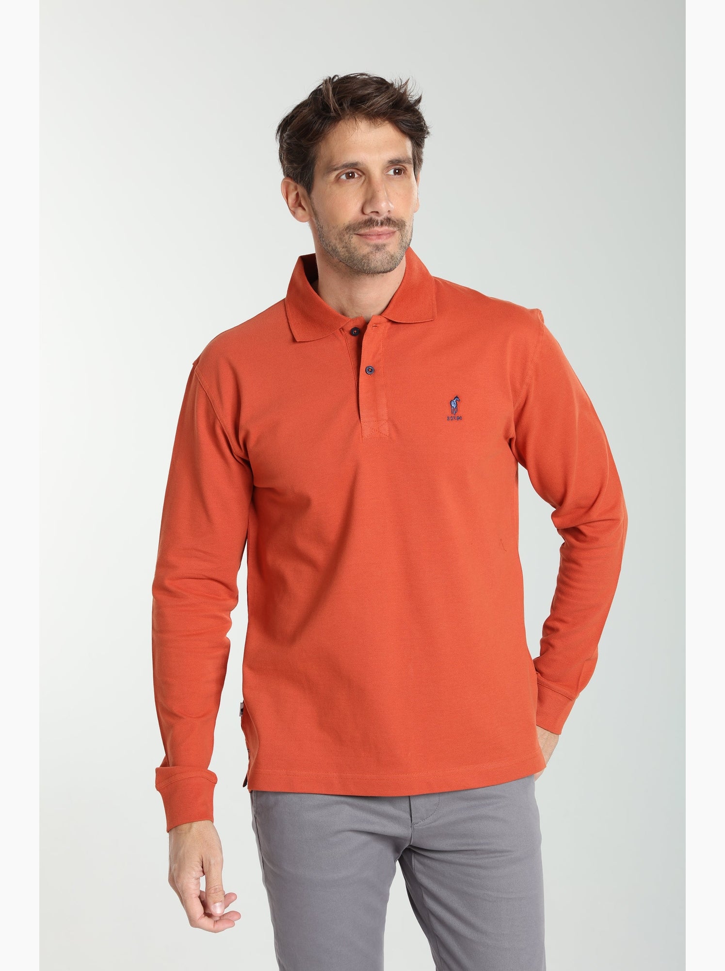 Gentleman Farmer - Polo manches longues en coton PERY - Rouge brique