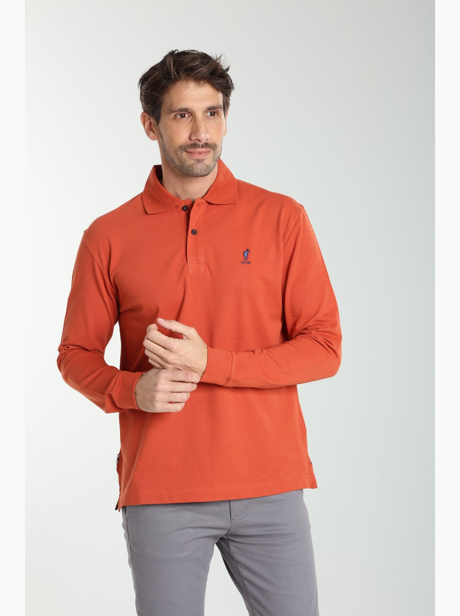 Gentleman Farmer - Polo manches longues en coton PERY - Rouge brique