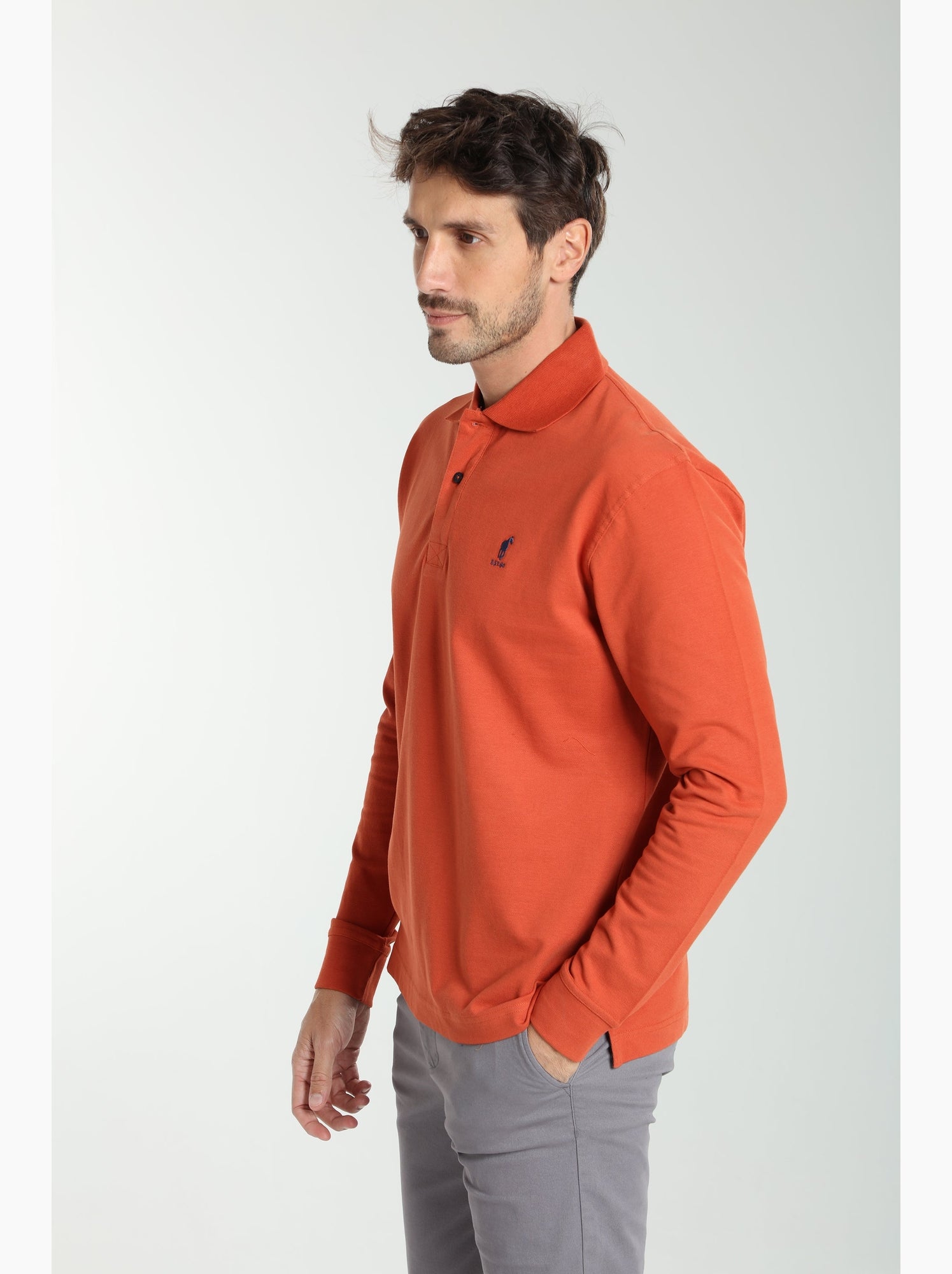 Gentleman Farmer - Polo manches longues en coton PERY - Rouge brique