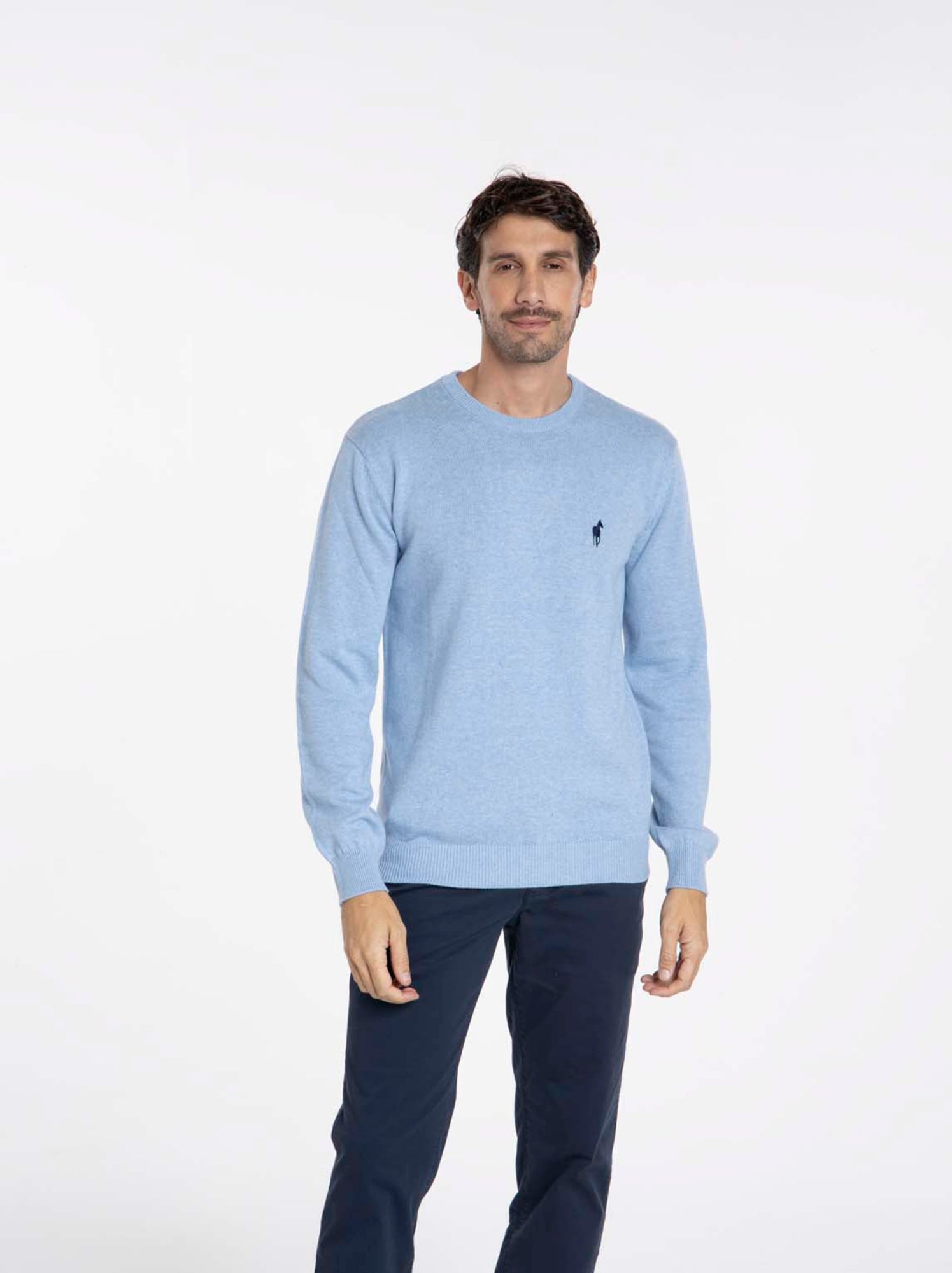 Gentleman Farmer - Pulls col rond  en coton PACO - Bleu clair