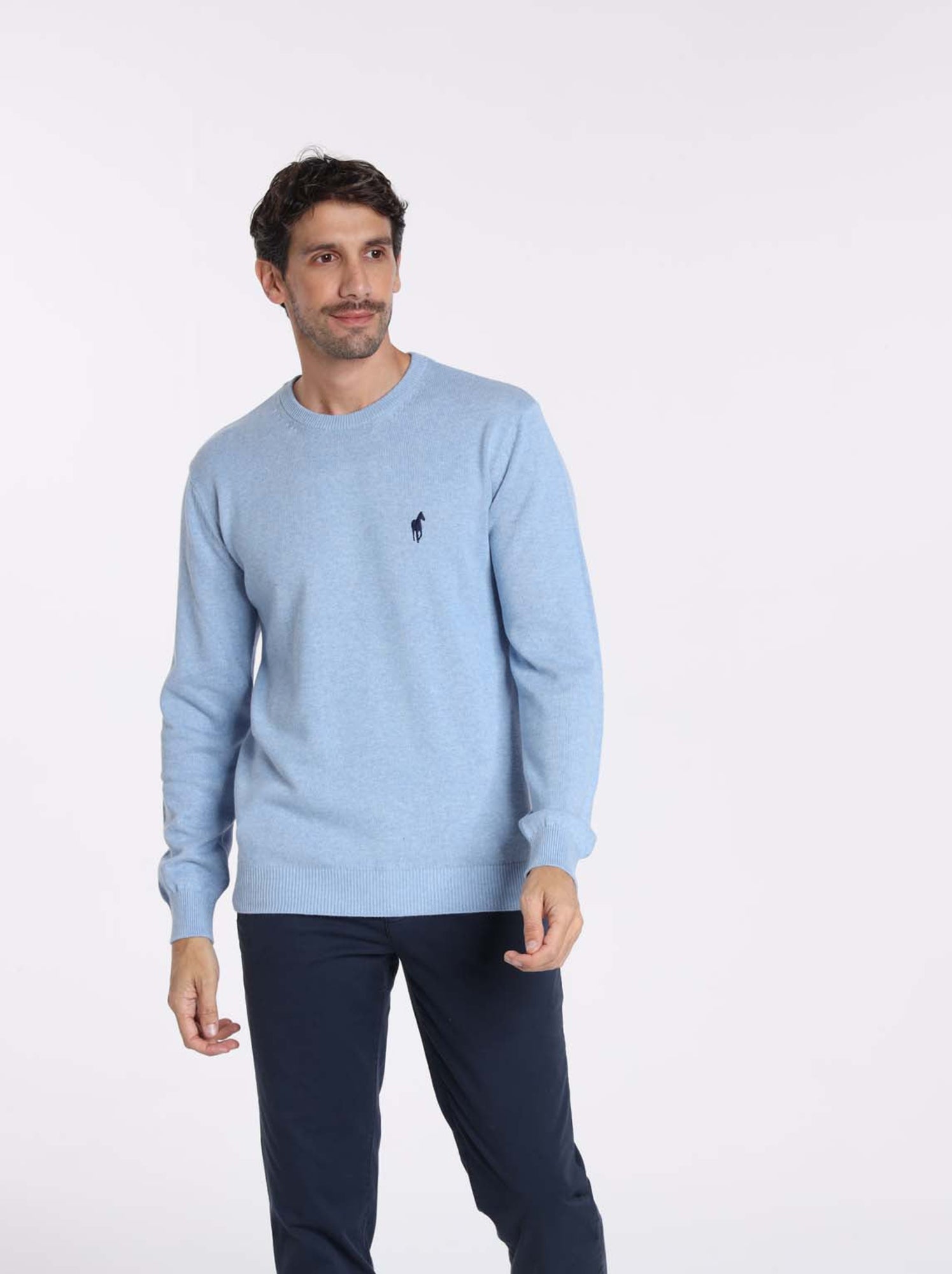 Gentleman Farmer - Pulls col rond  en coton PACO - Bleu clair