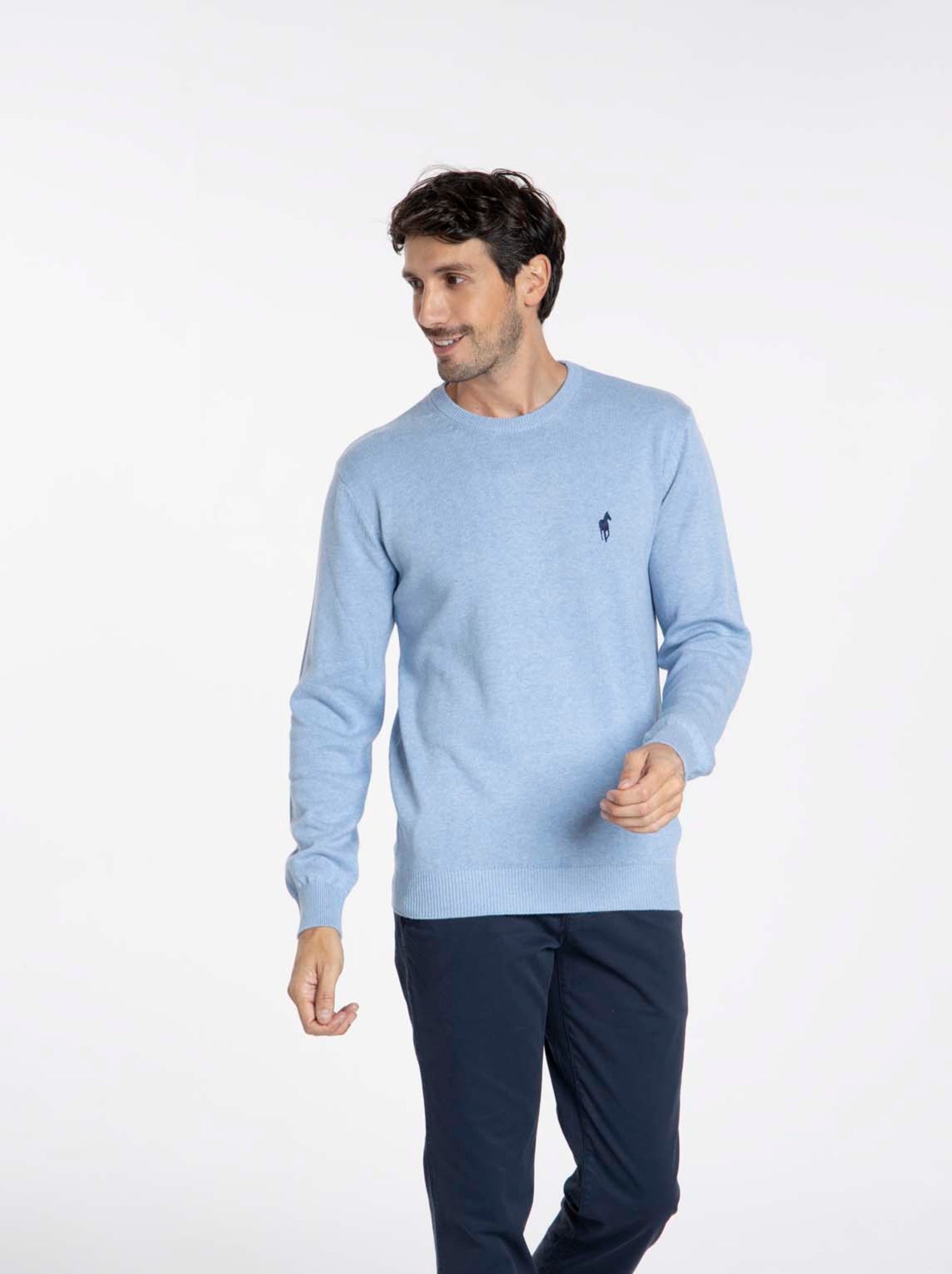 Gentleman Farmer - Pulls col rond  en coton PACO - Bleu clair