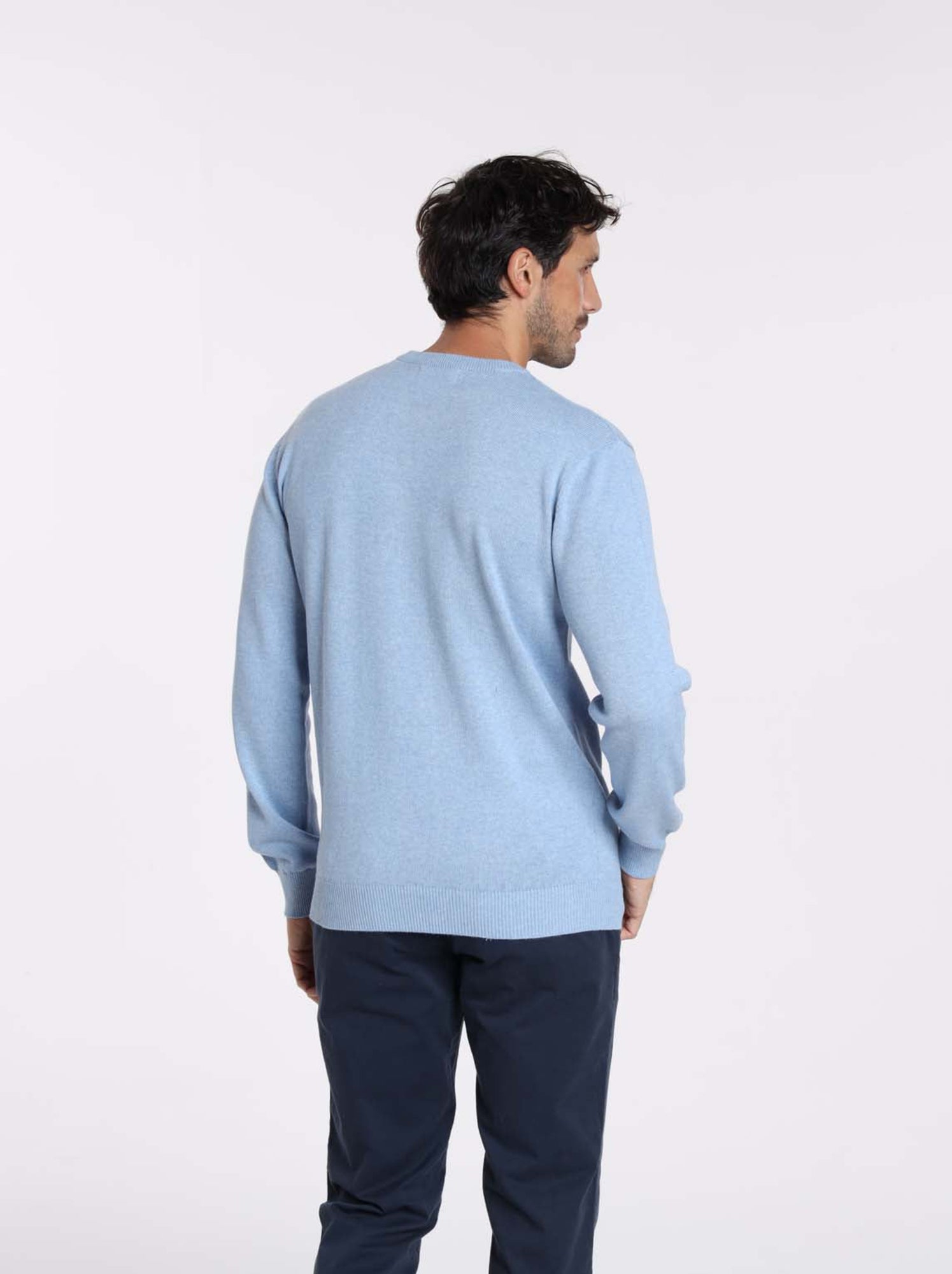 Gentleman Farmer - Pulls col rond  en coton PACO - Bleu clair
