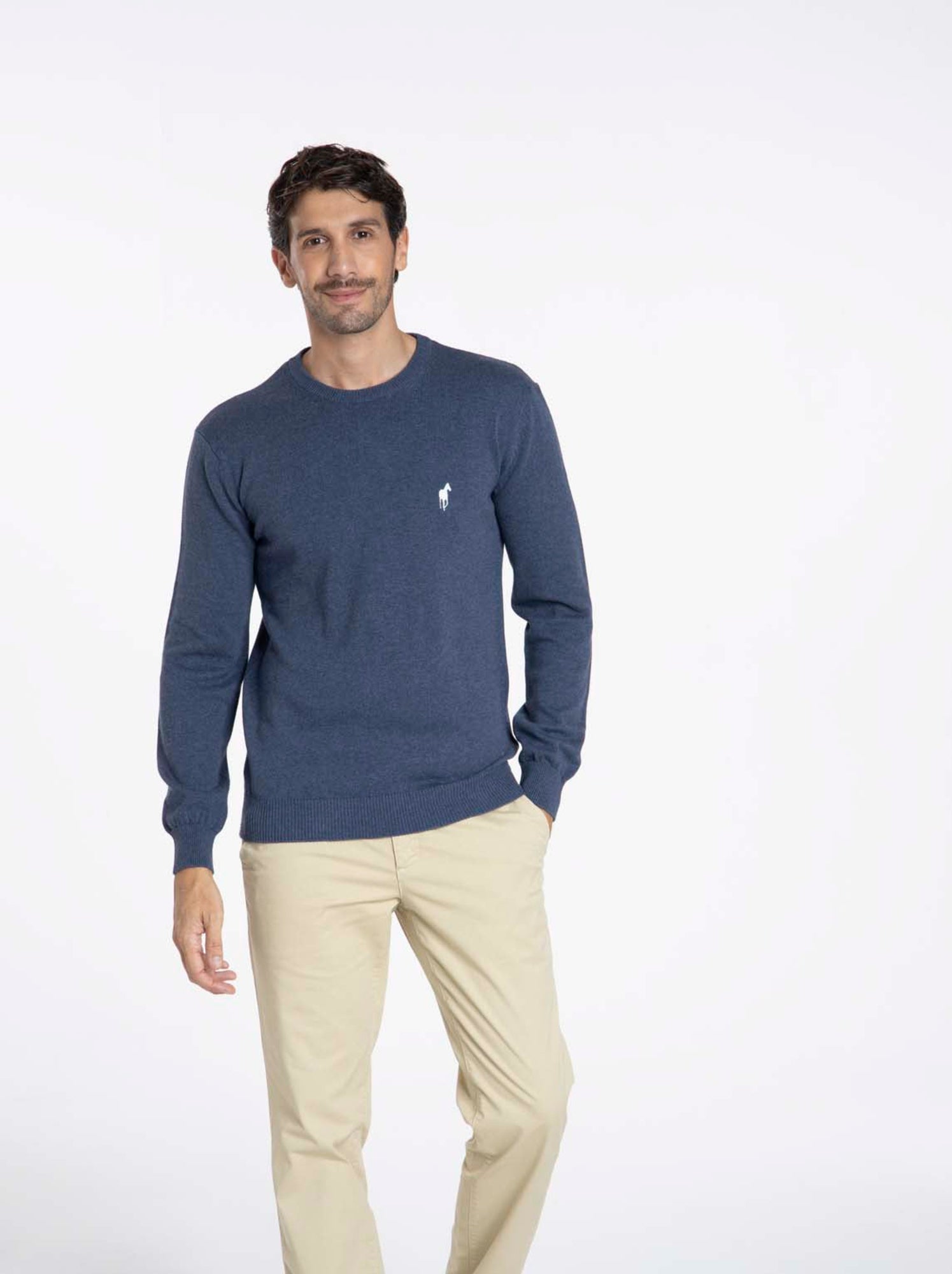 Gentleman Farmer - Pulls col rond  en coton PACO - Bleu