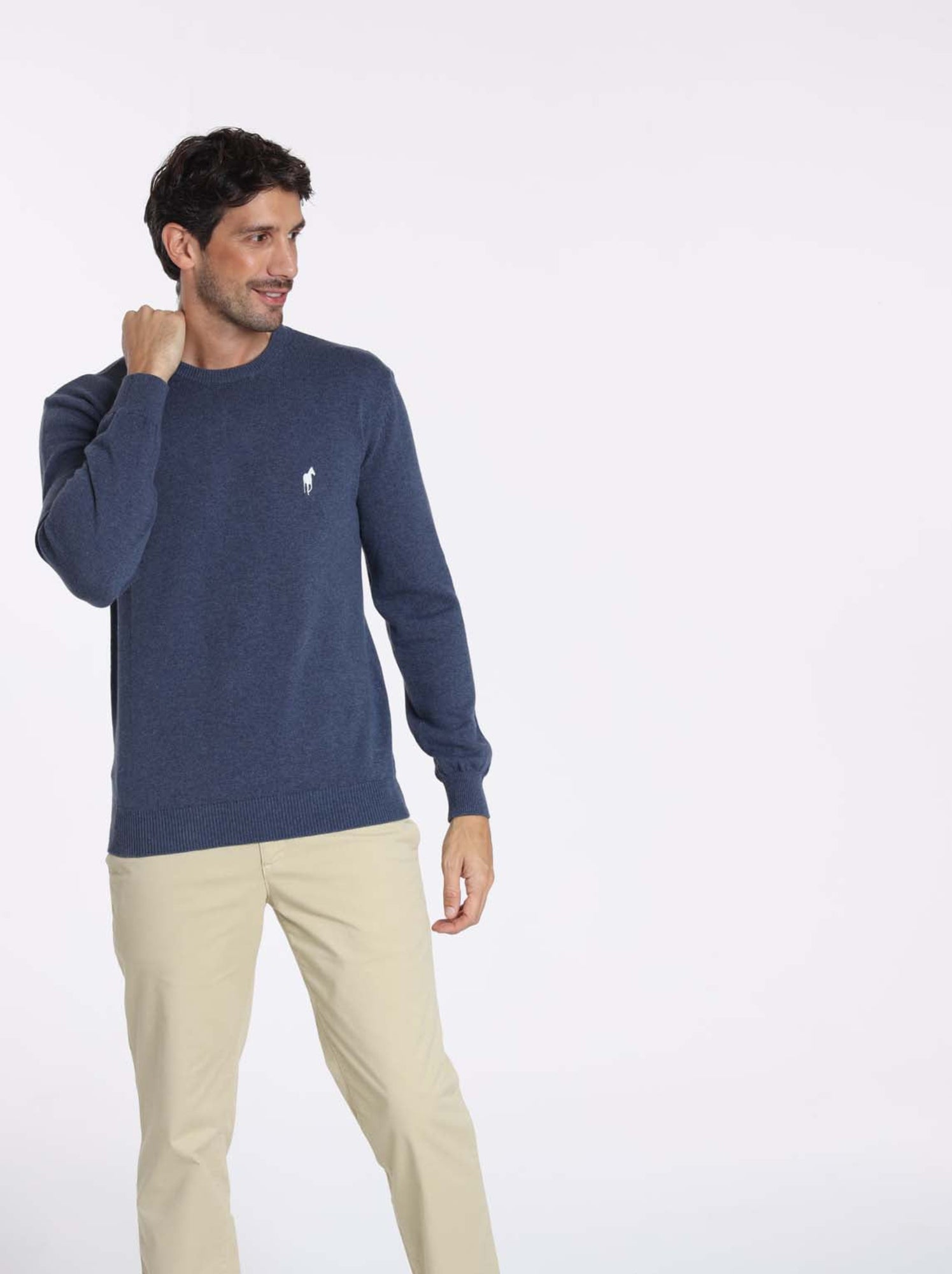 Gentleman Farmer - Pulls col rond  en coton PACO - Bleu