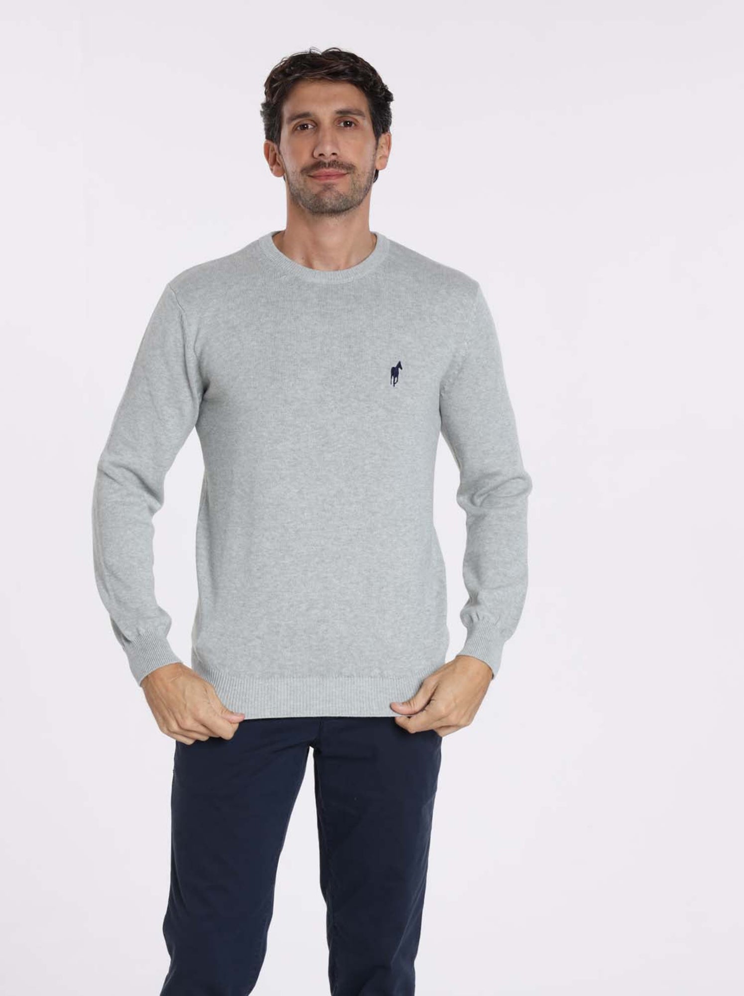 Gentleman Farmer - Pulls col rond  en coton PACO - Gris chiné