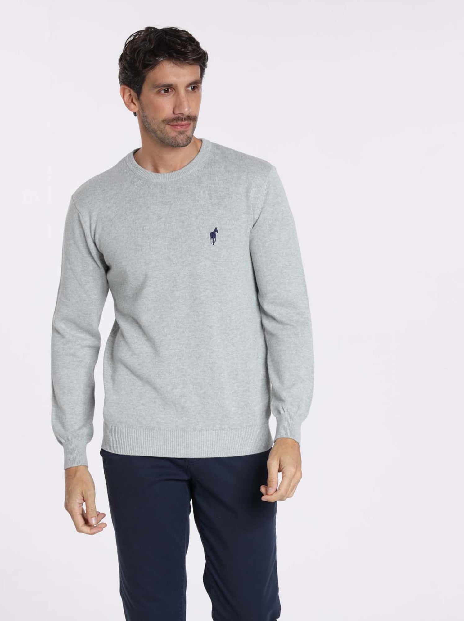 Gentleman Farmer - Pulls col rond  en coton PACO - Gris chiné