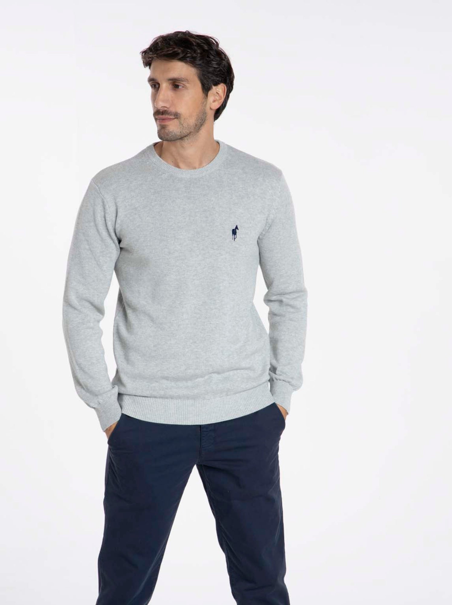 Gentleman Farmer - Pulls col rond  en coton PACO - Gris chiné