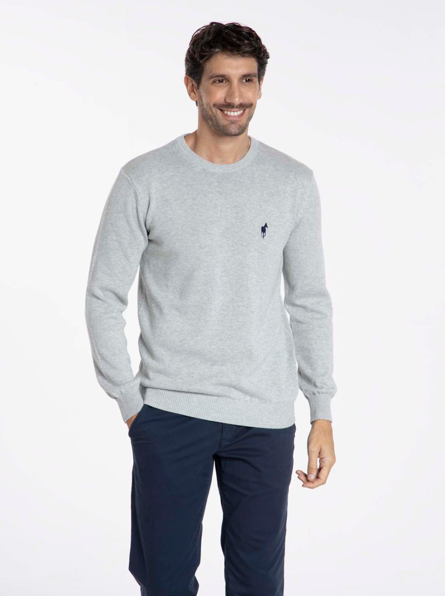 Gentleman Farmer - Pulls col rond  en coton PACO - Gris chiné