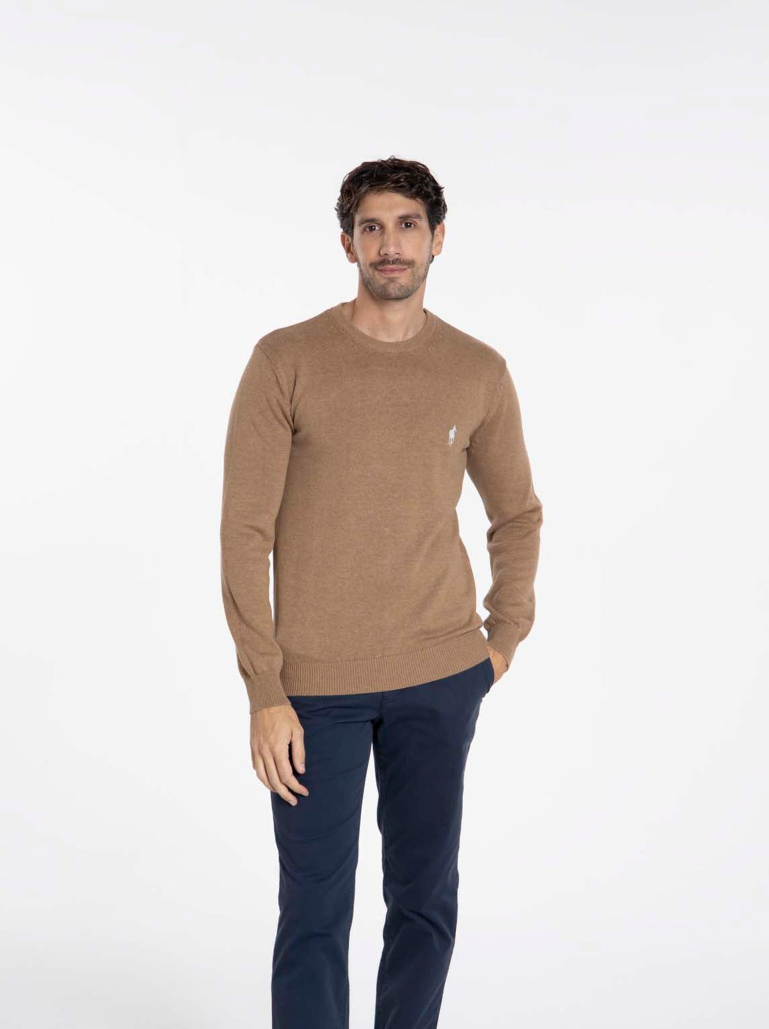 Gentleman Farmer - Pulls col rond  en coton PACO - Marron clair