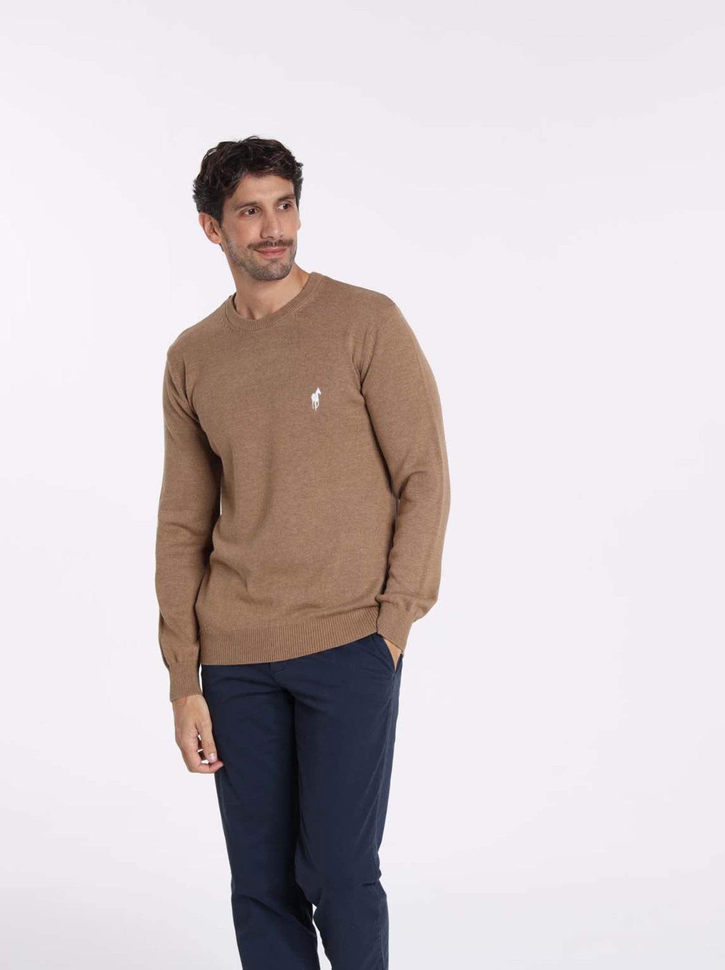 Gentleman Farmer - Pulls col rond  en coton PACO - Marron clair