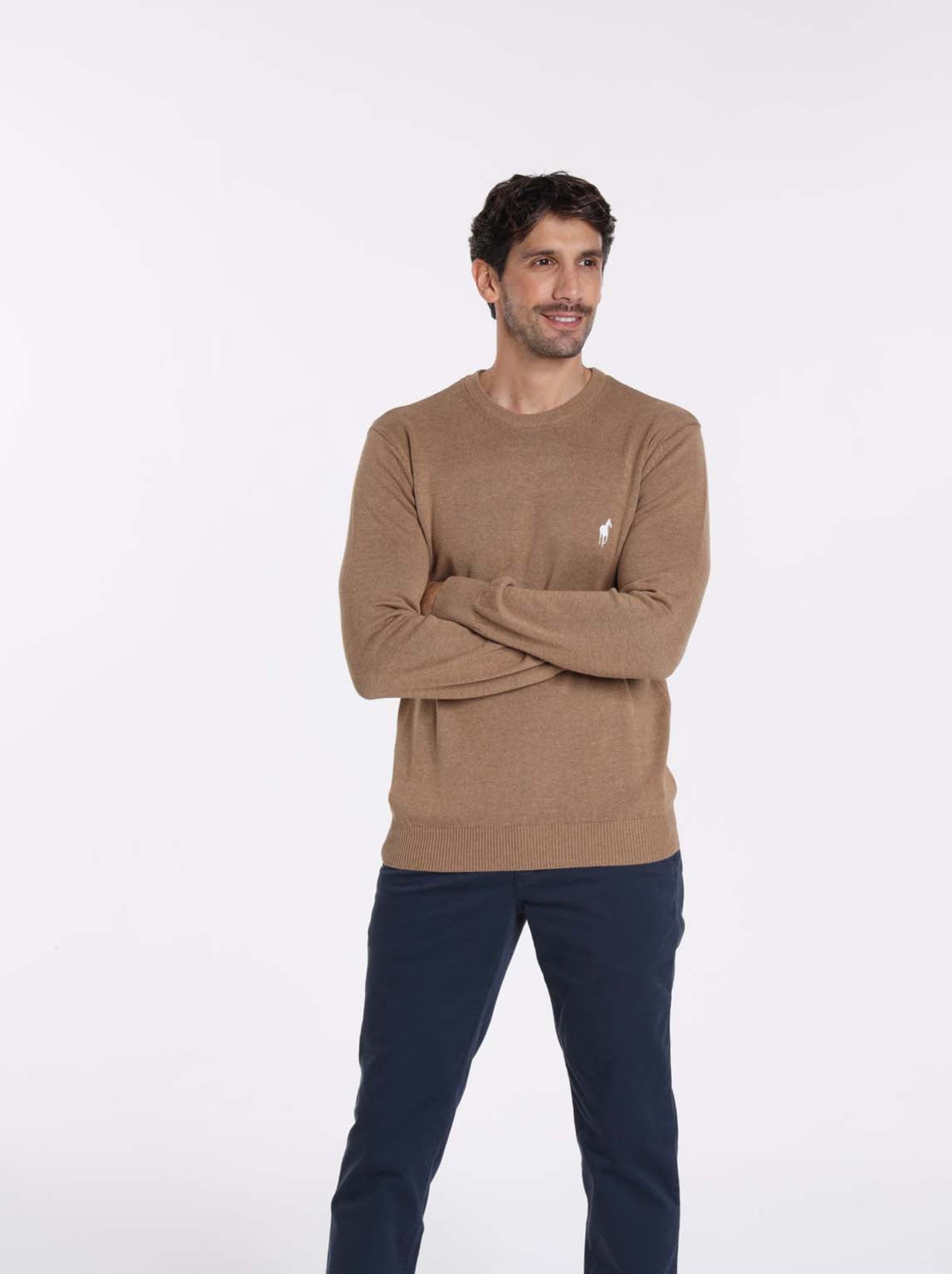 Gentleman Farmer - Pulls col rond  en coton PACO - Marron clair