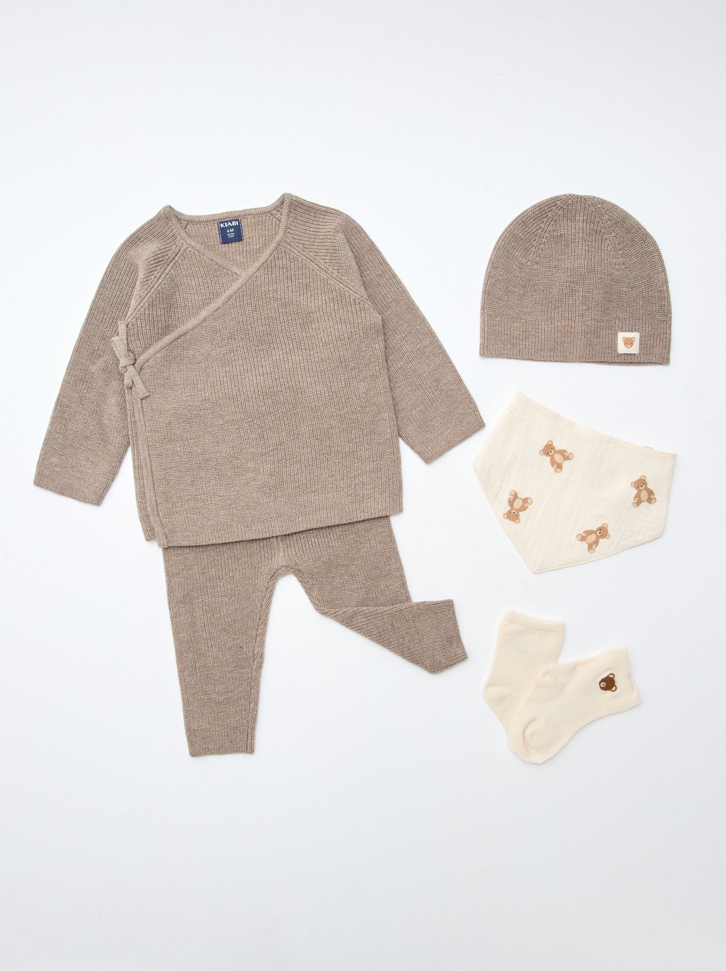 GIFTBOX brassière + pantalon + chaussettes + bonnet + bavoir - Beige