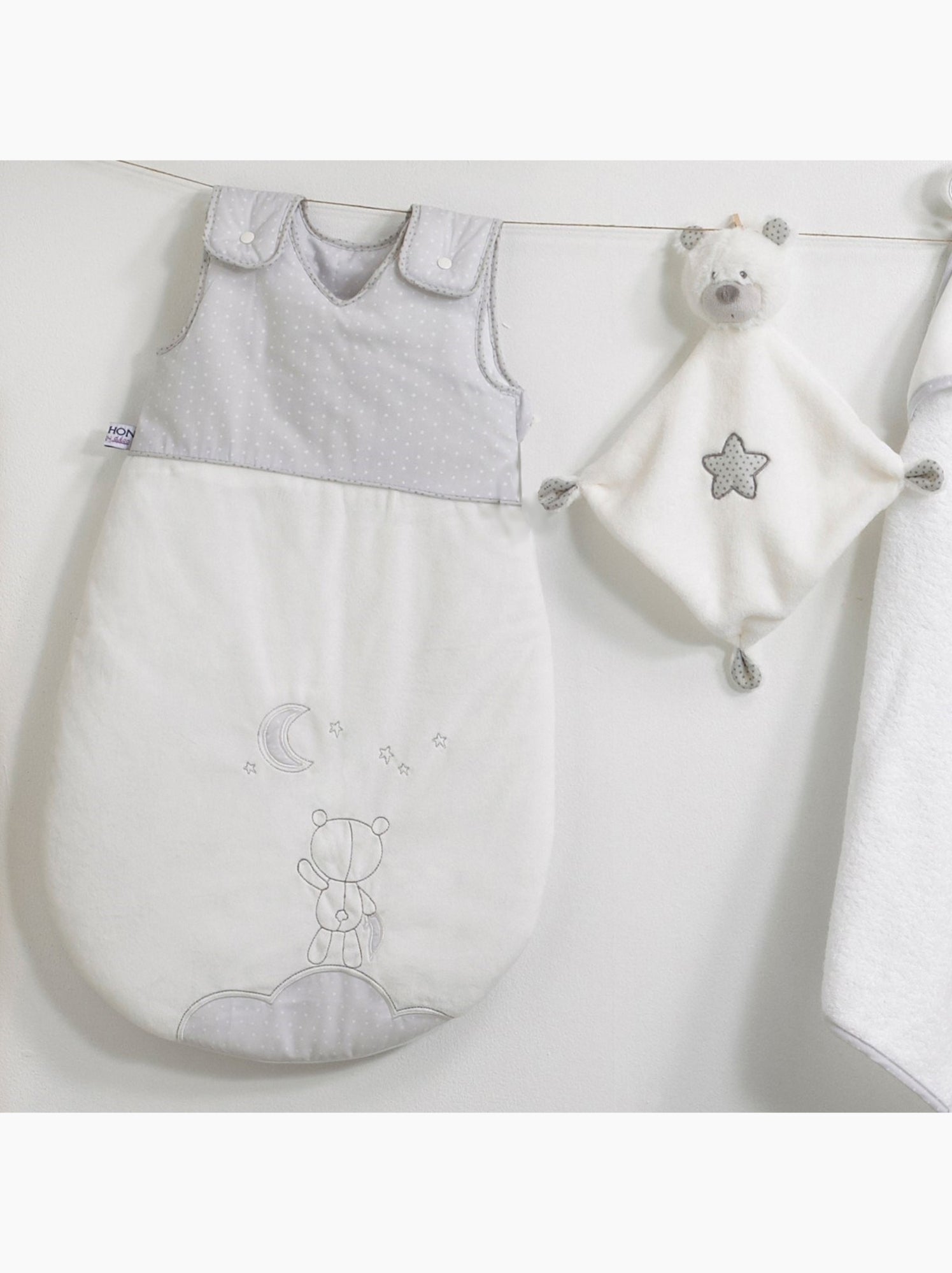 Gigoteuse bébé brodée en coton - SAUTHON - Blanc Gris