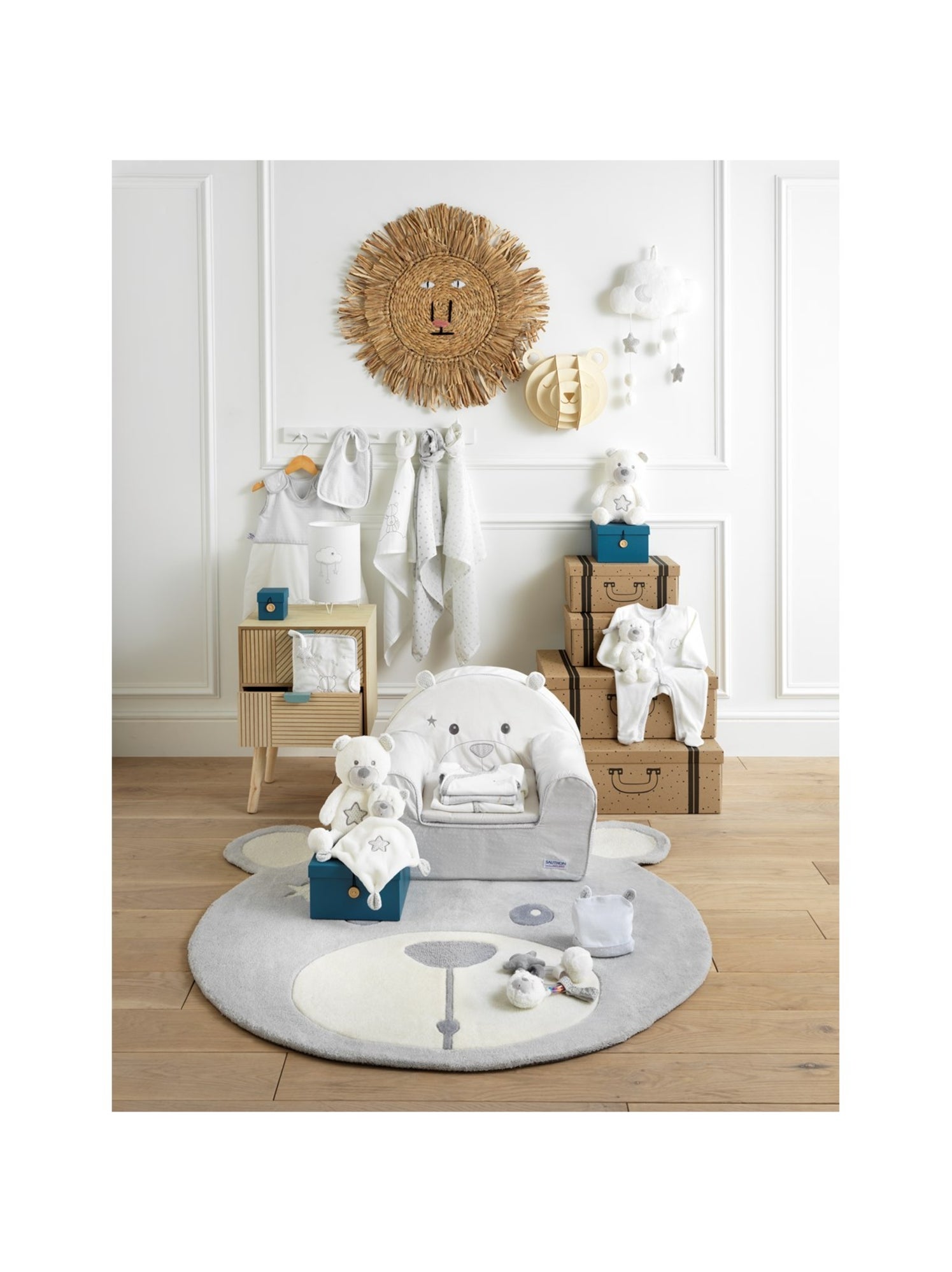 Gigoteuse bébé brodée en coton - SAUTHON - Blanc Gris