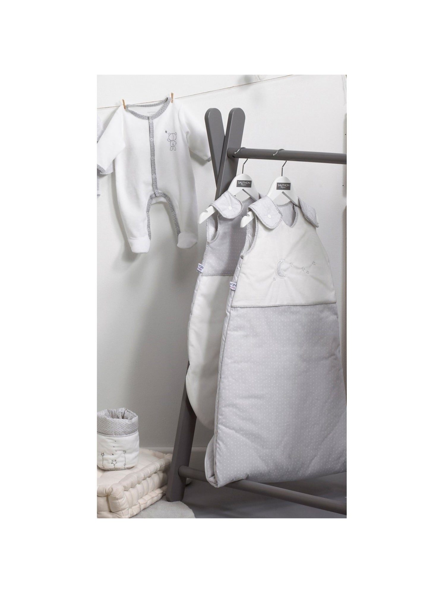 Gigoteuse bébé brodée en coton - SAUTHON - Gris Blanc