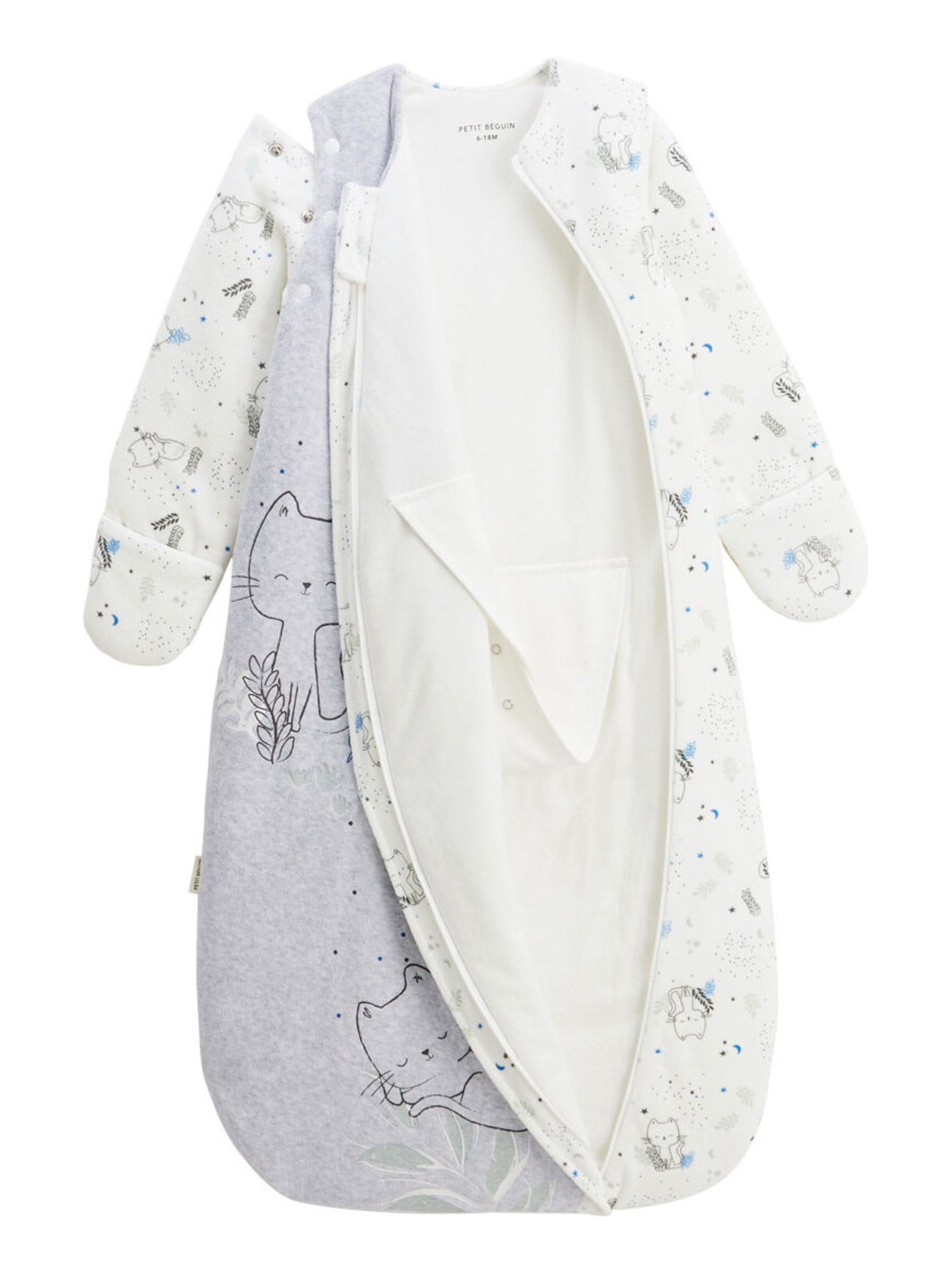 Gigoteuse d'hiver en velours avec manches amovibles chatmallow - Gris Gris