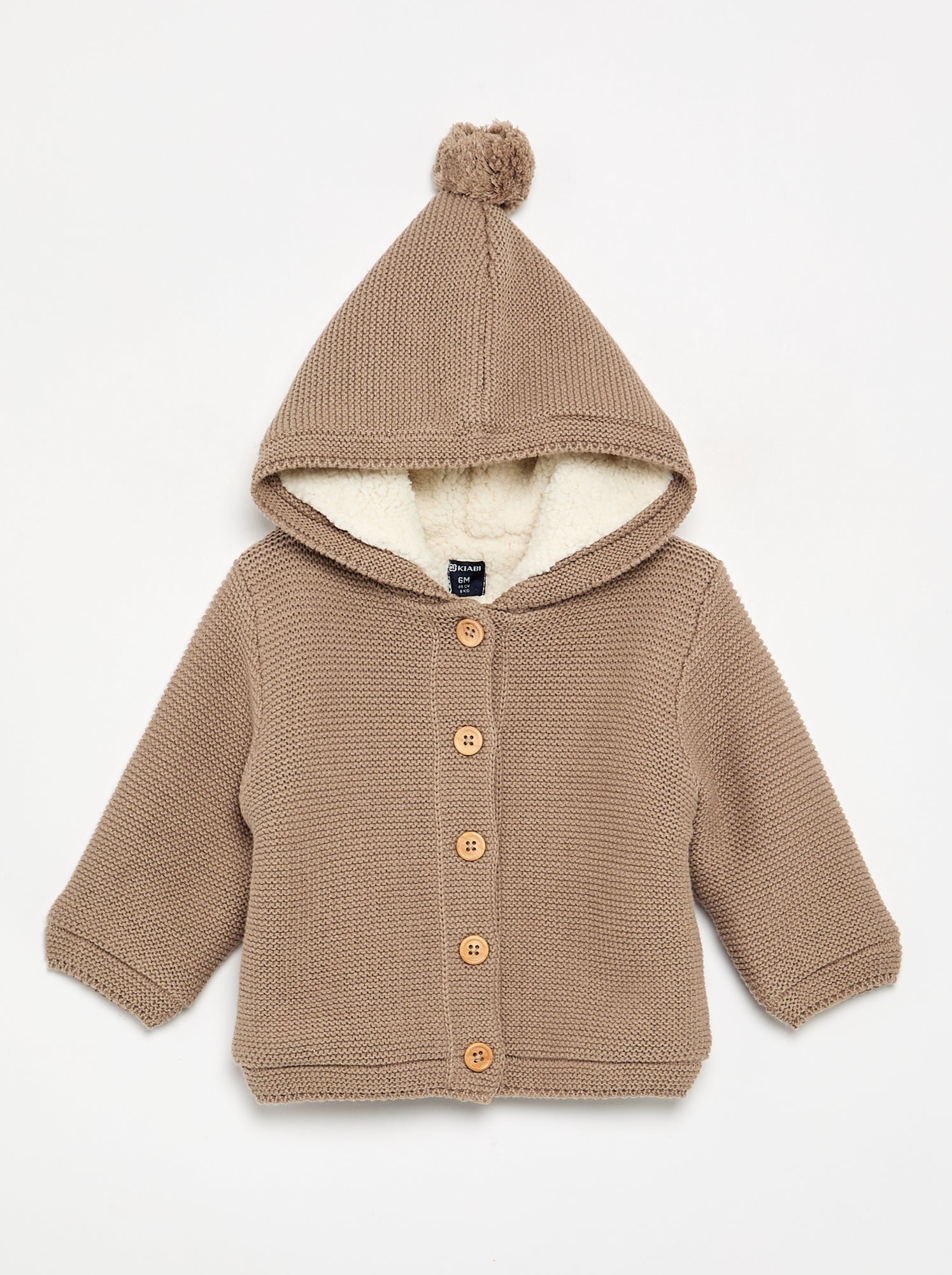 Gilet au point mousse doublé à capuche - Beige