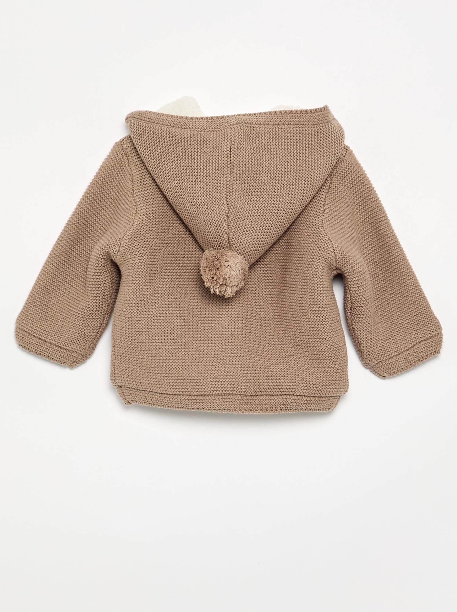 Gilet au point mousse doublé à capuche - Beige