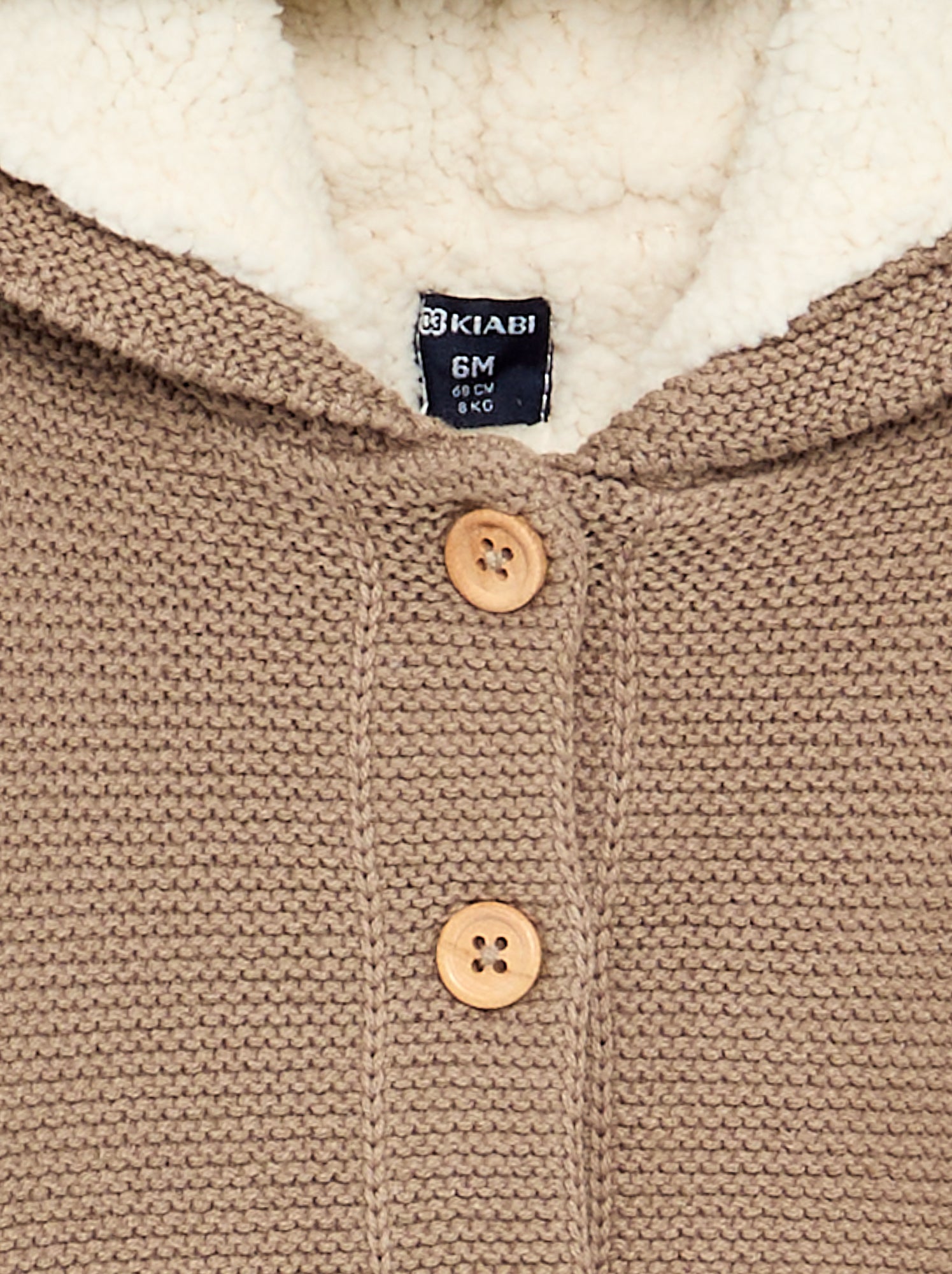 Gilet au point mousse doublé à capuche - Beige