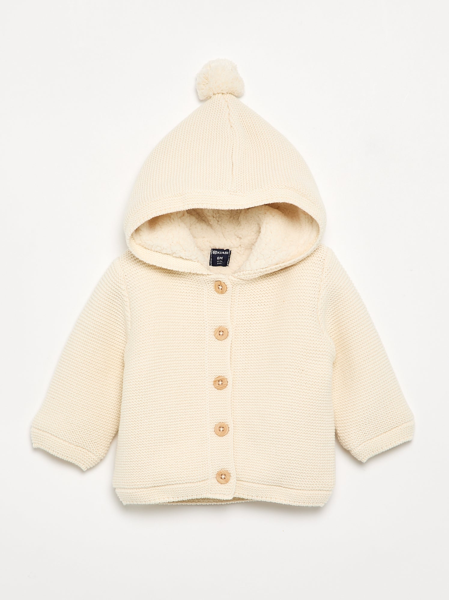 Gilet au point mousse doublé à capuche - Blanc