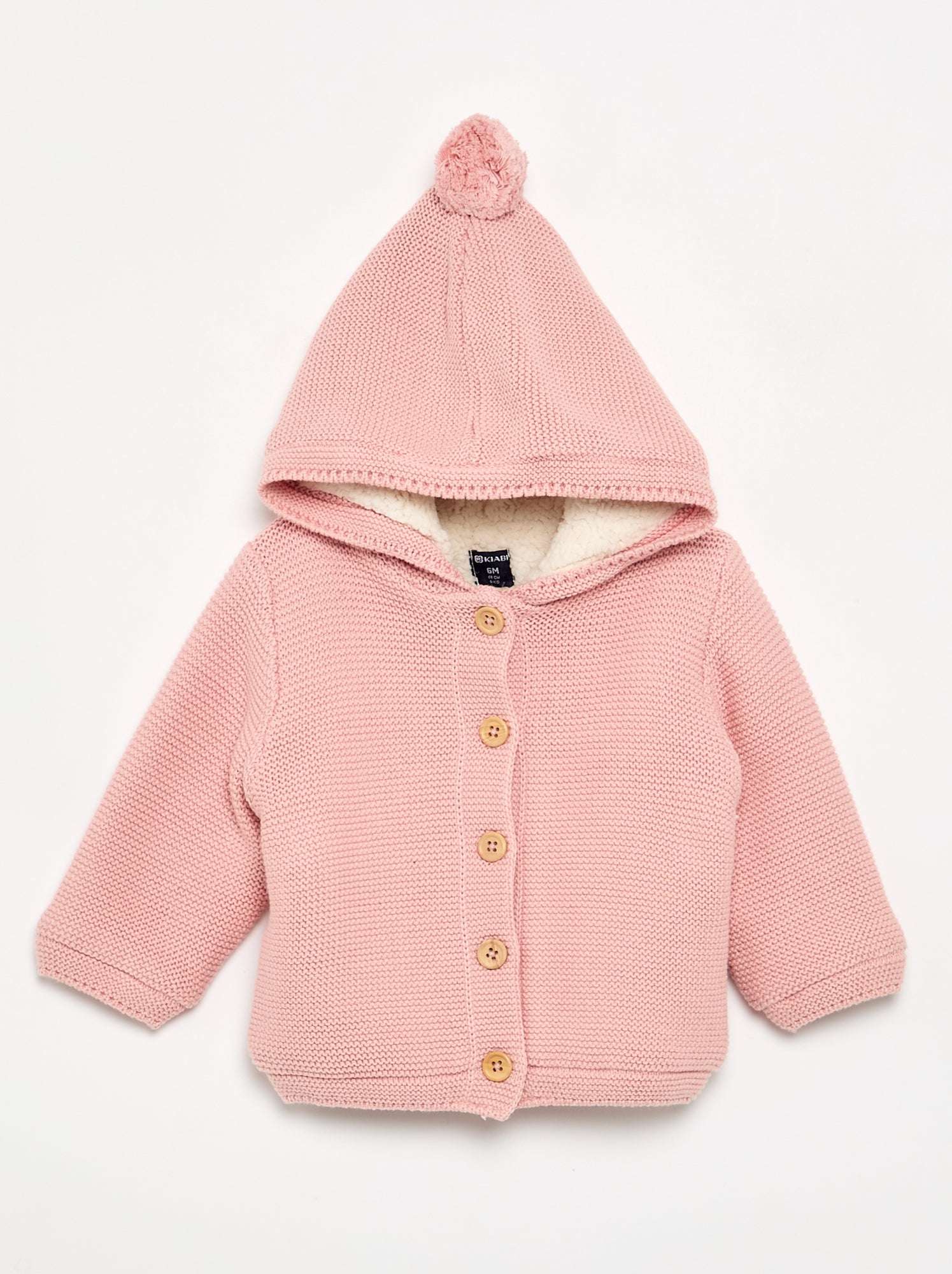Gilet au point mousse doublé à capuche - Rose (GDA99_3)