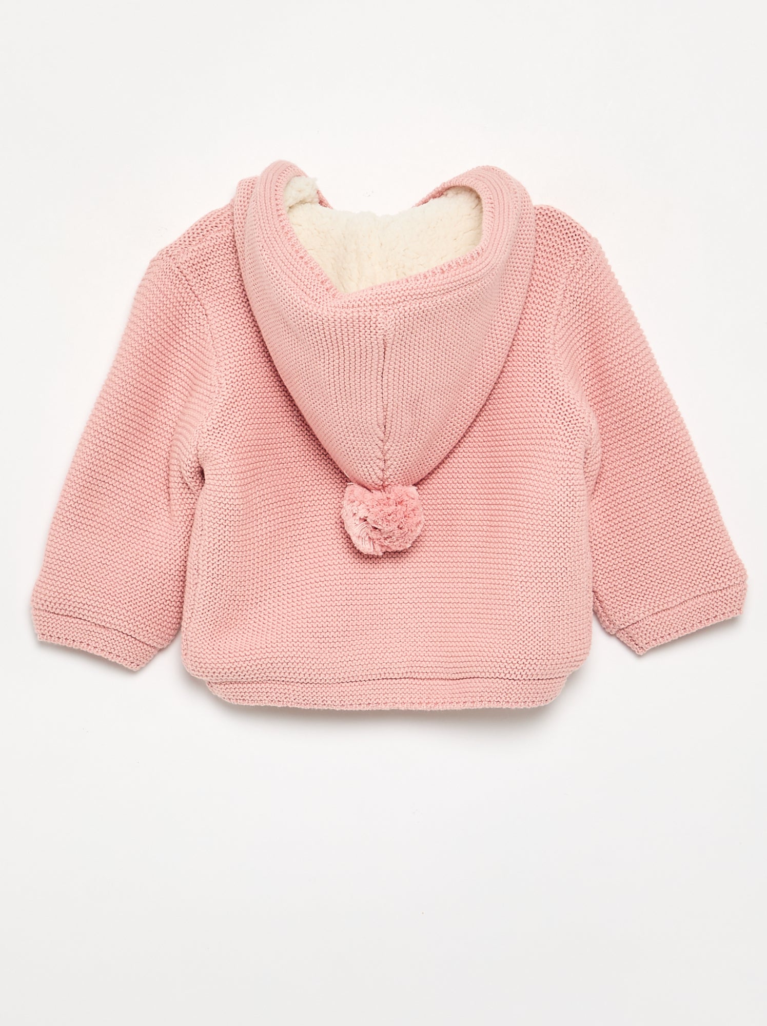 Gilet au point mousse doublé à capuche - Rose (GDA99_3)
