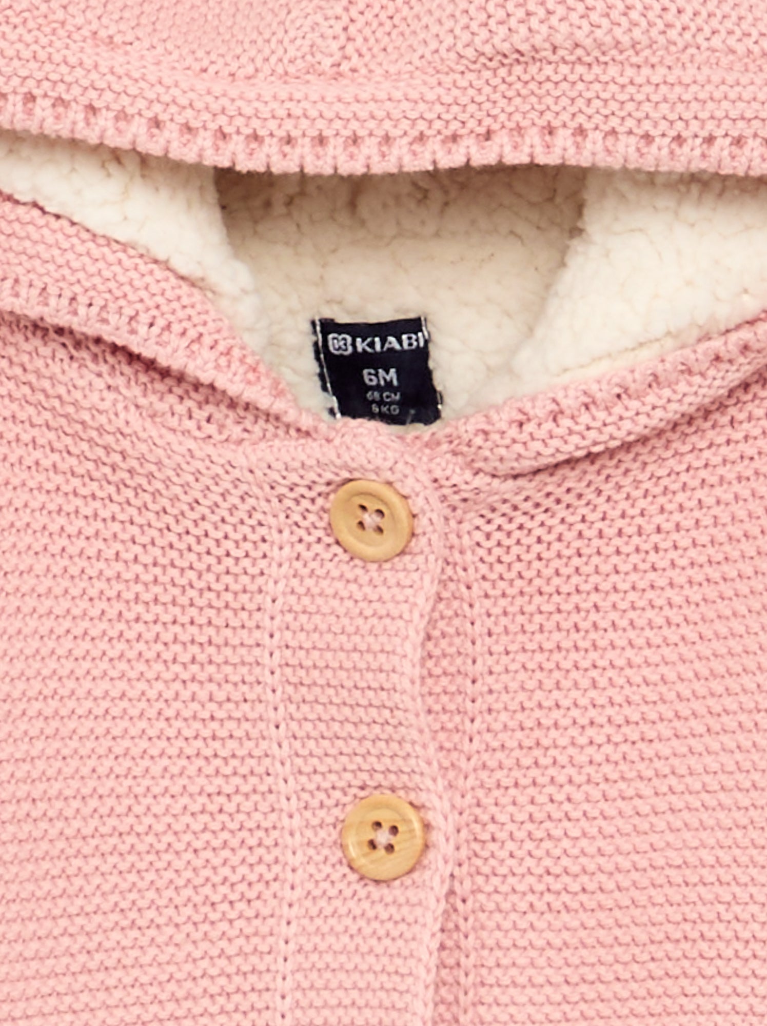Gilet au point mousse doublé à capuche - Rose (GDA99_3)