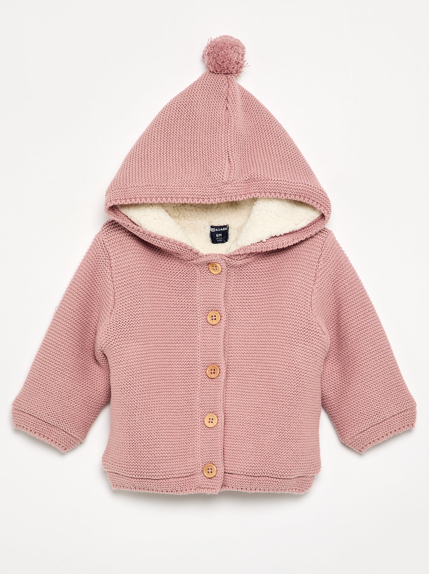 Gilet au point mousse doublé à capuche - Rose (GDA99_4)