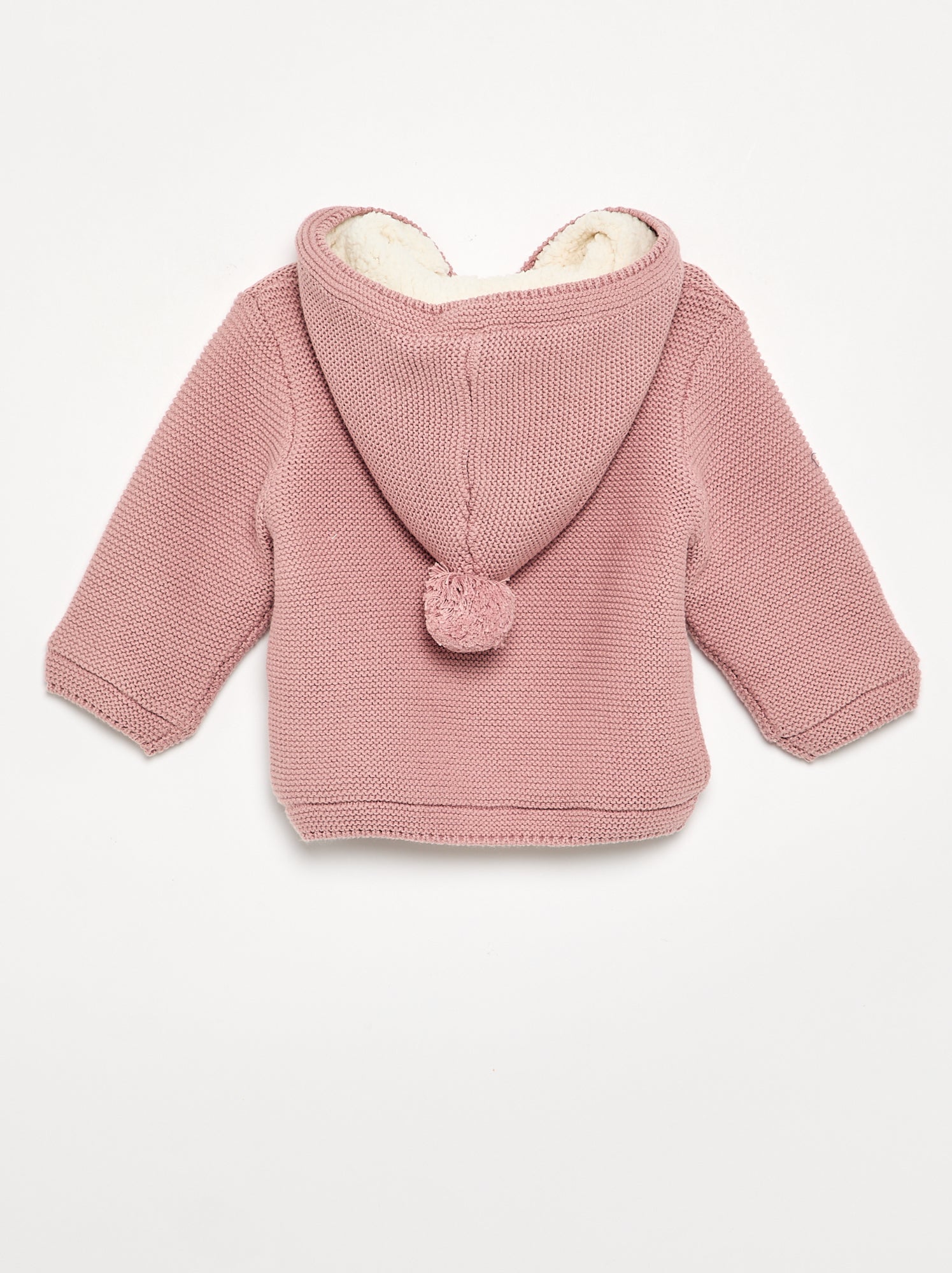 Gilet au point mousse doublé à capuche - Rose (GDA99_4)