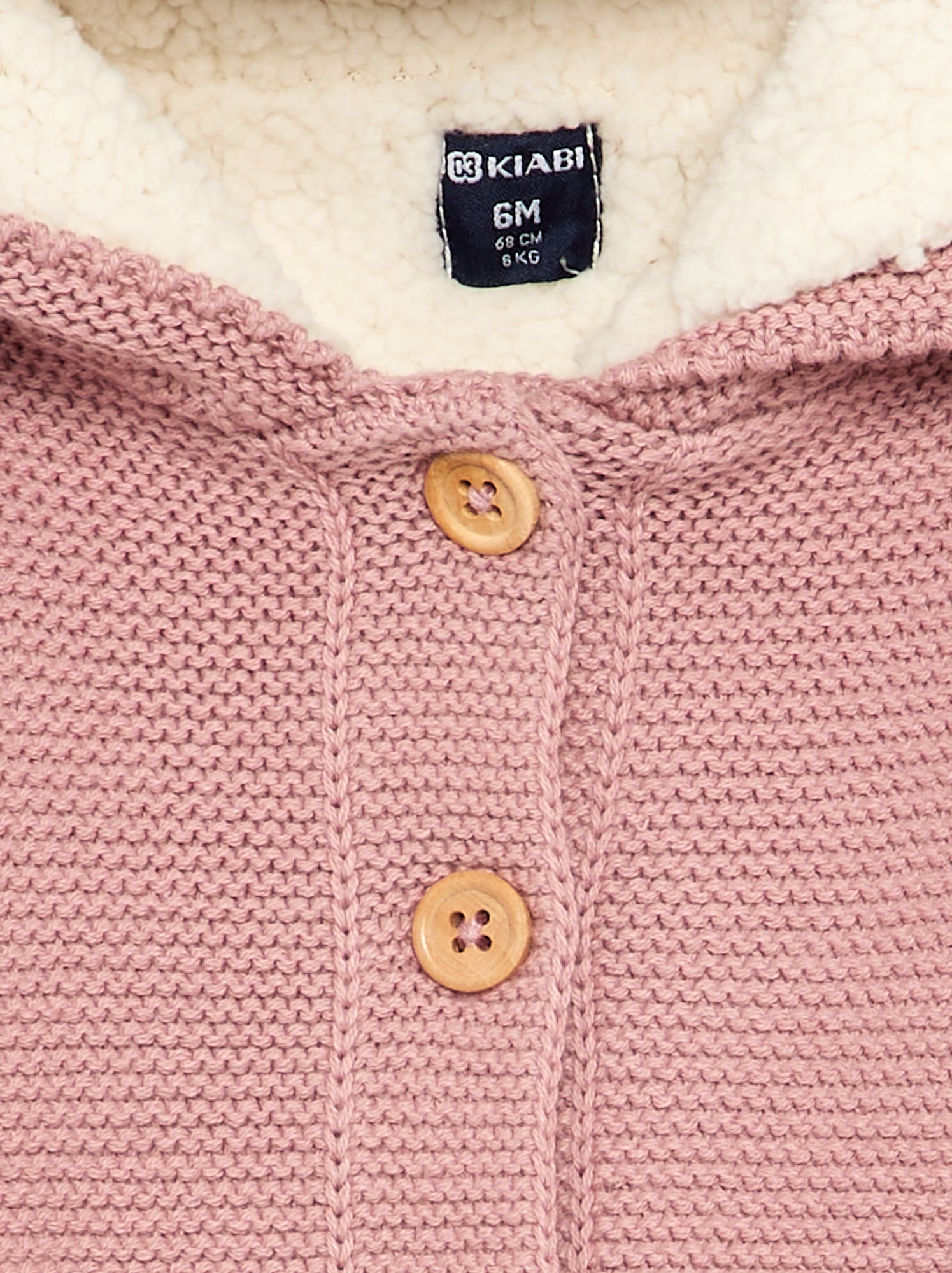 Gilet au point mousse doublé à capuche - Rose (GDA99_4)