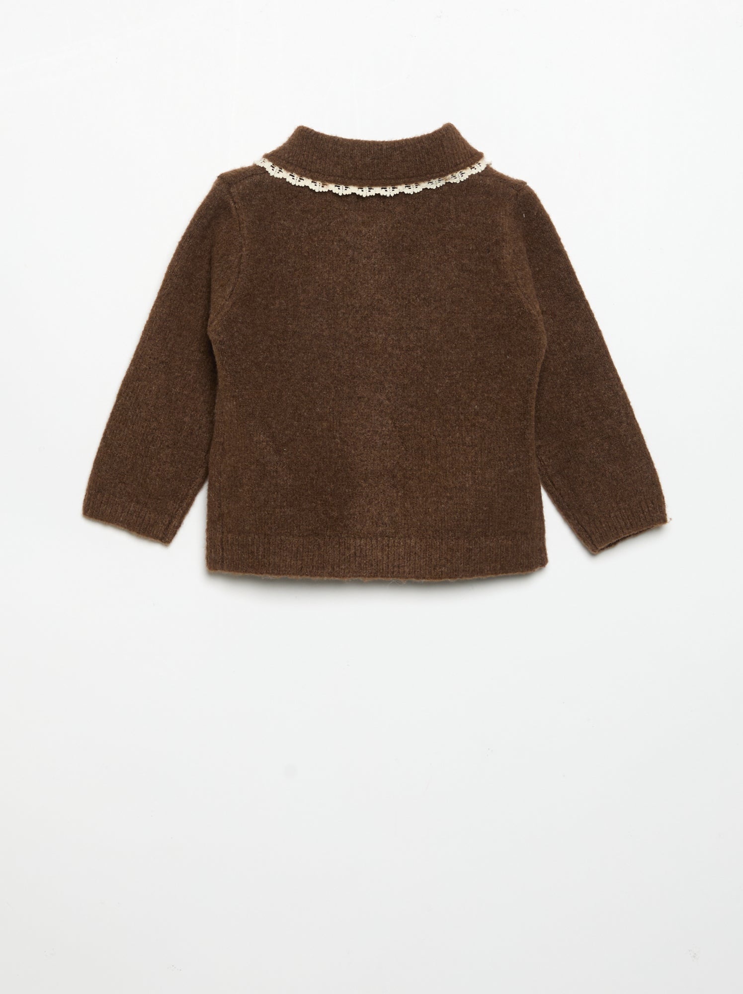 Gilet avec bords en fine dentelle - Marron