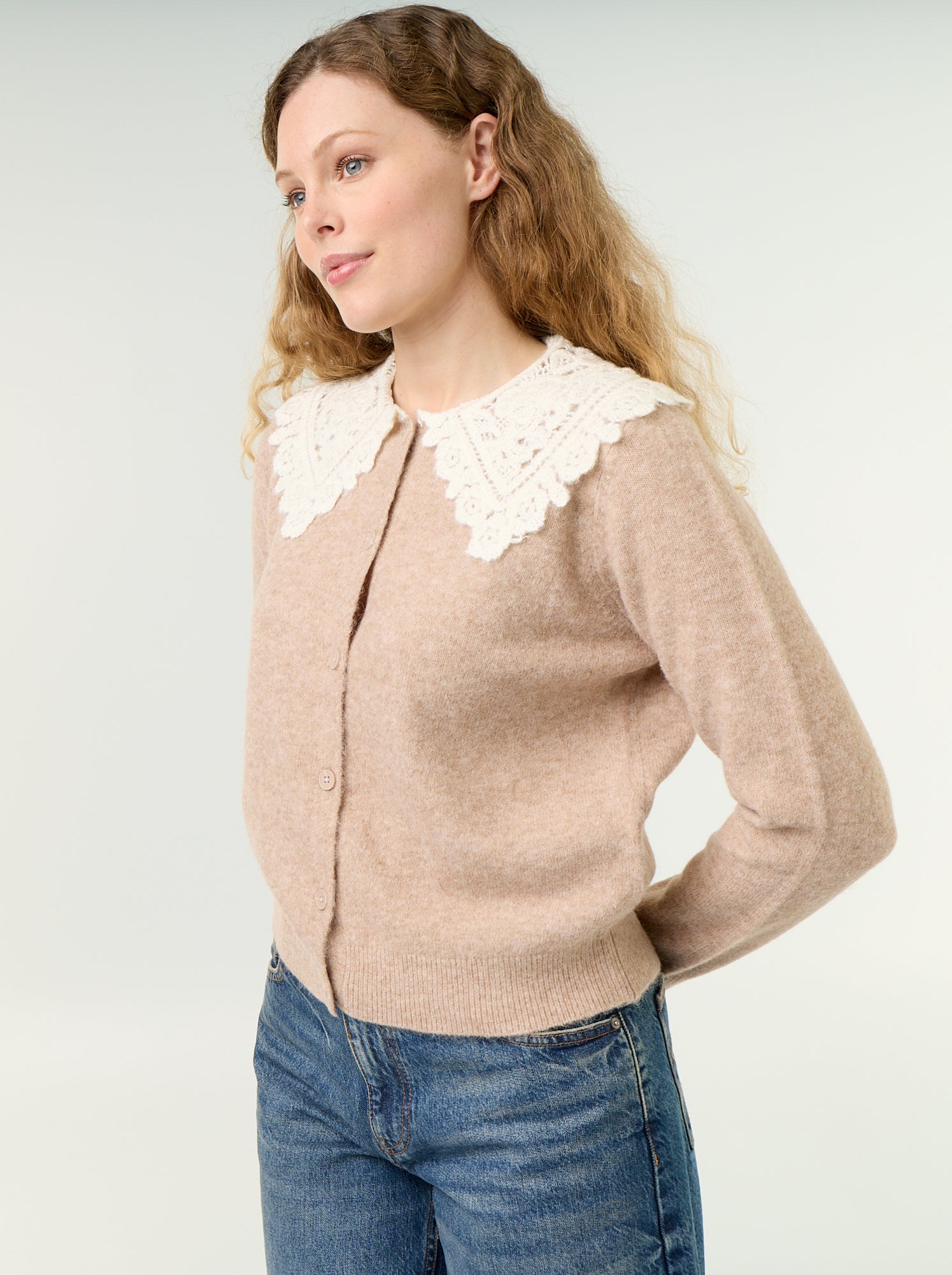 Gilet boutonné avec col claudine - Beige