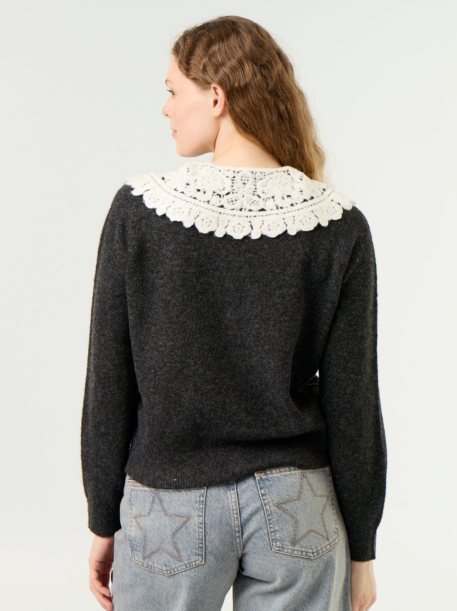 Gilet boutonné avec col claudine - Gris