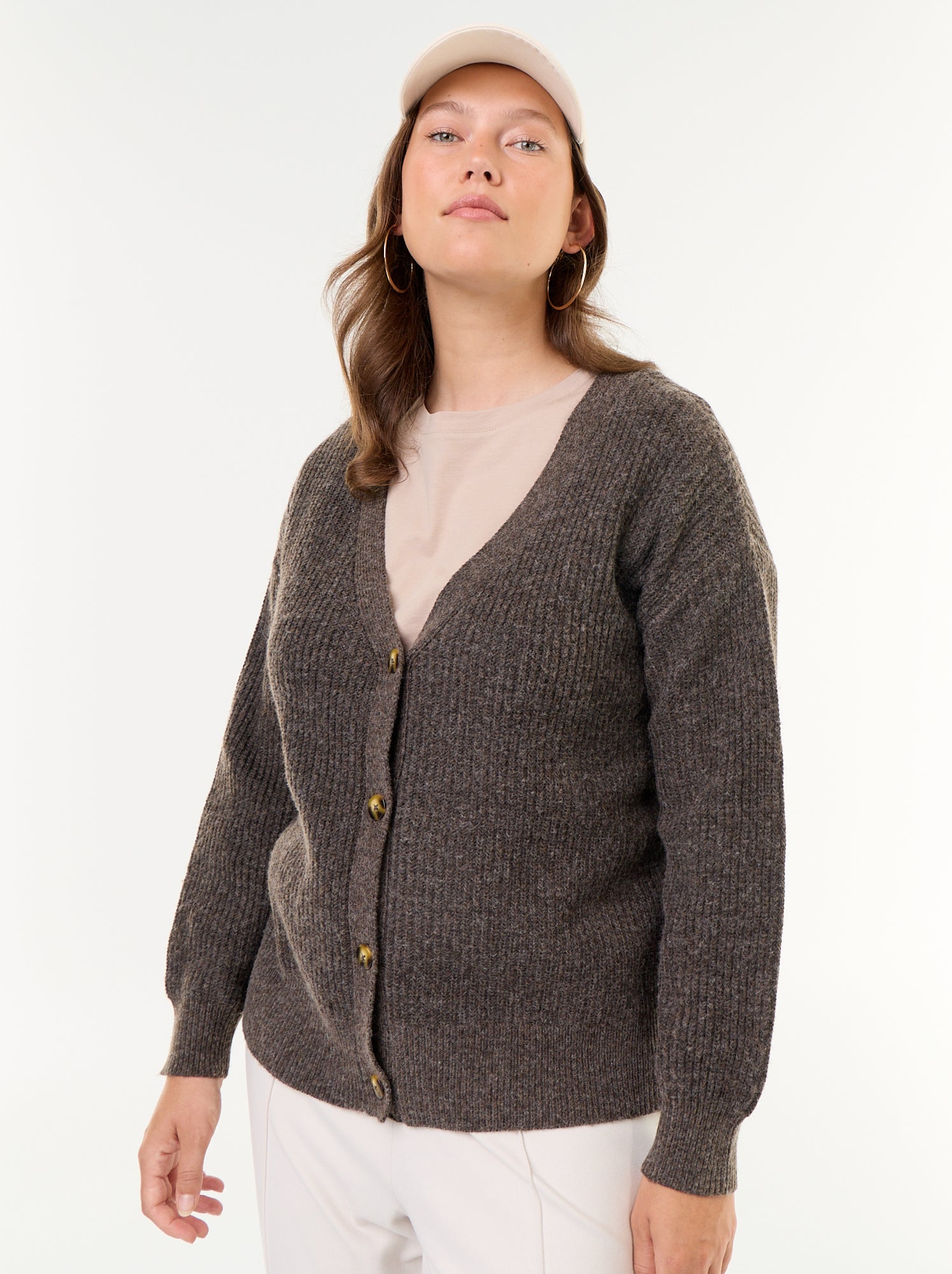 Gilet cardigan à encolure V - Marron