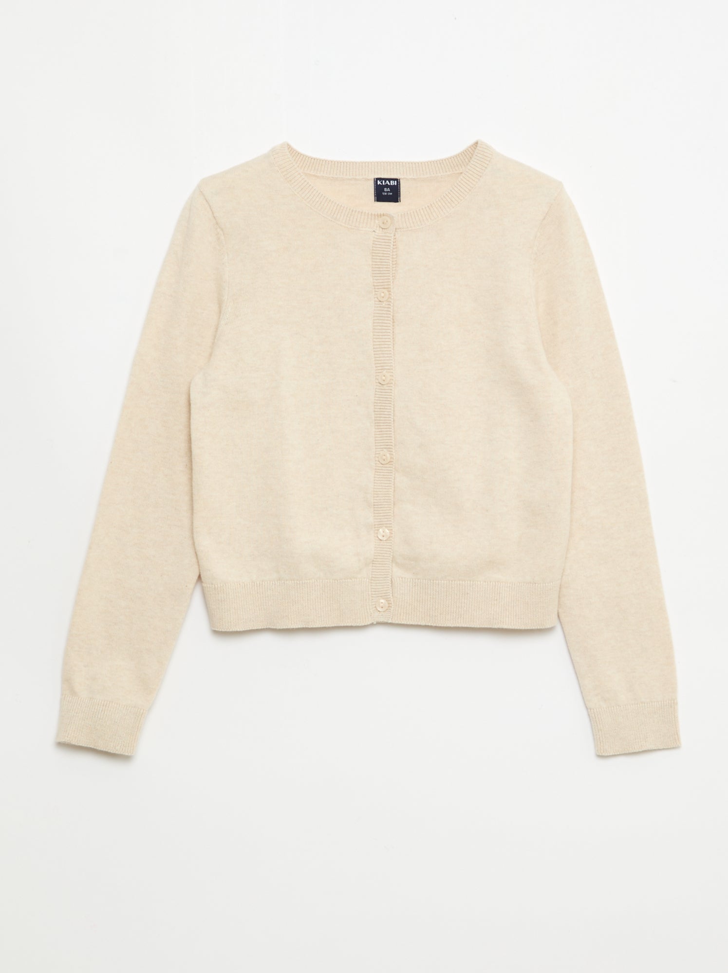 Gilet col rond léger uni - Beige (FLK58_1)