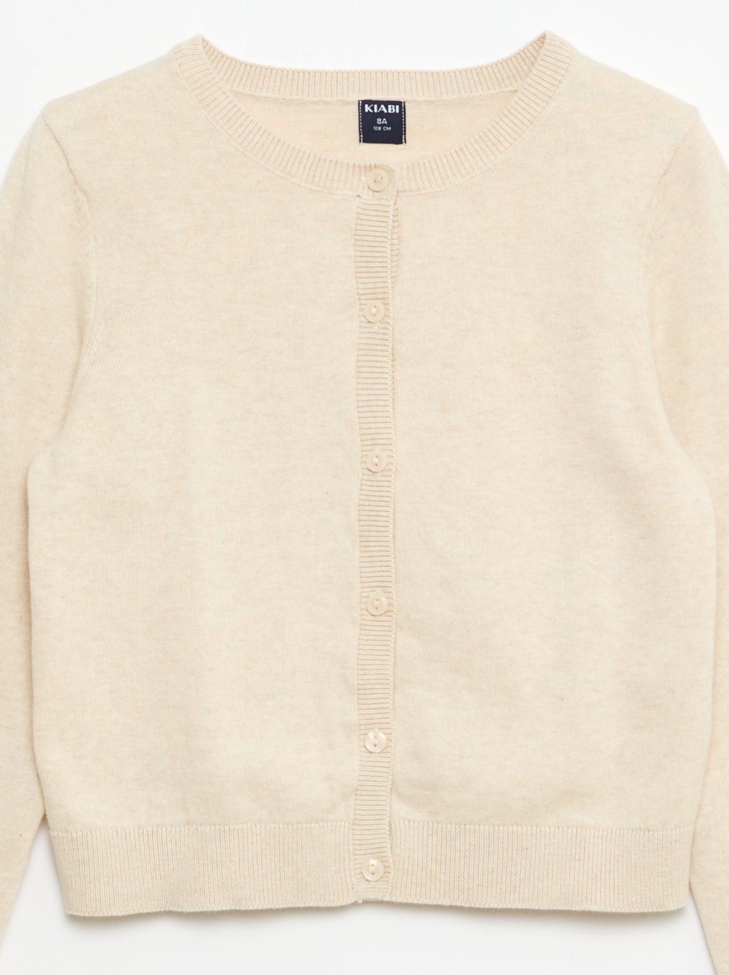 Gilet col rond léger uni - Beige (FLK58_1)