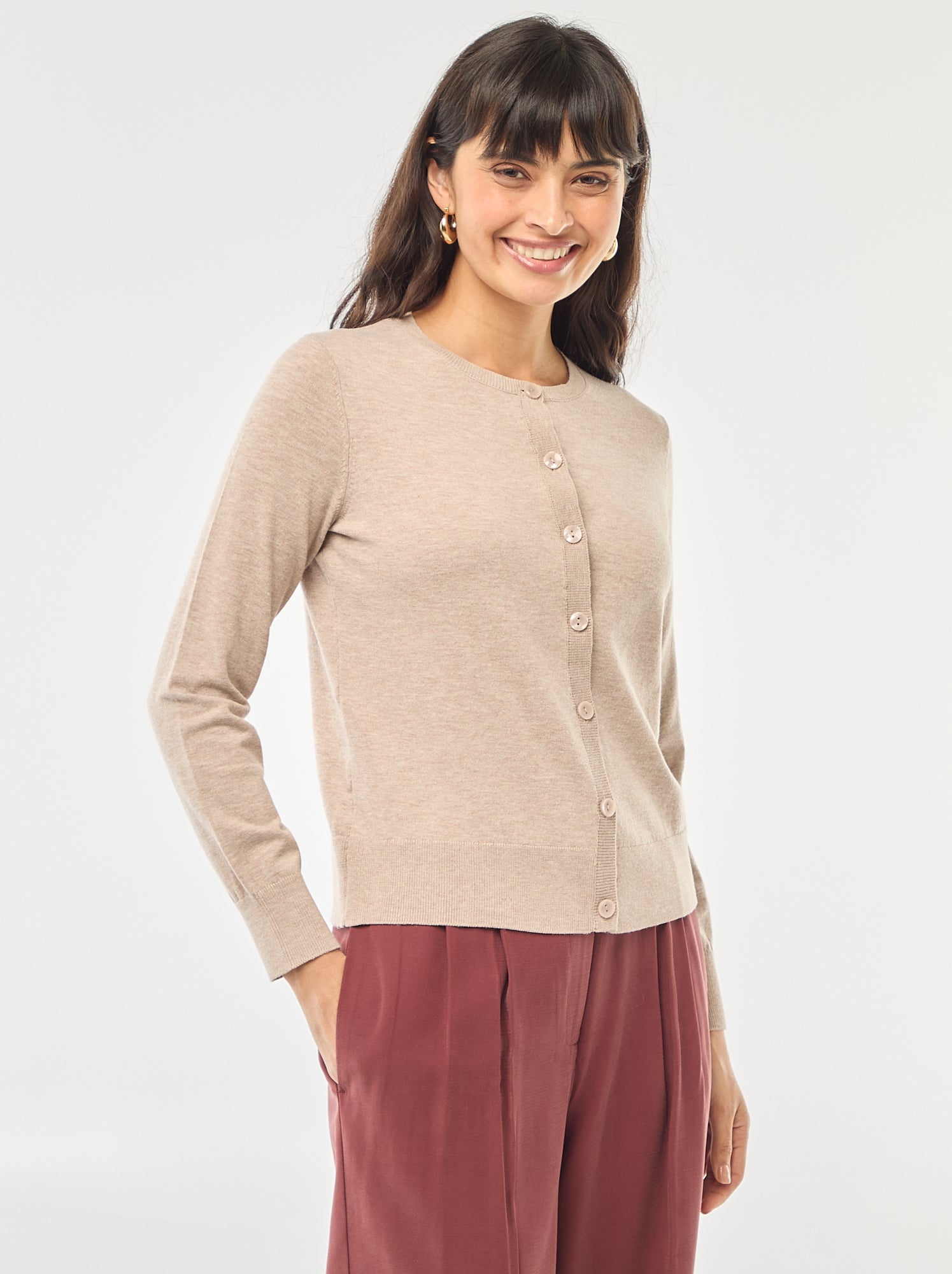 Gilet col rond uni - Beige (EYY71_2)