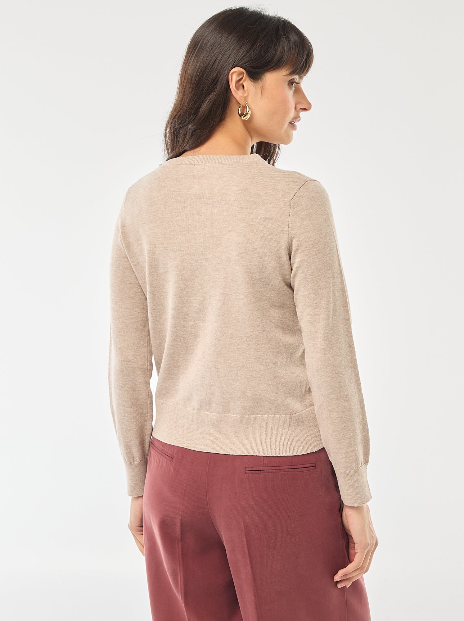 Gilet col rond uni - Beige (EYY71_2)
