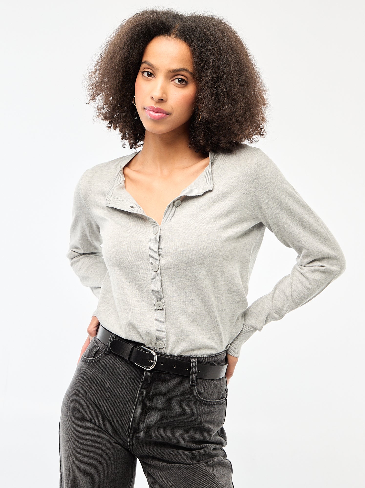 Gilet col rond uni - Gris