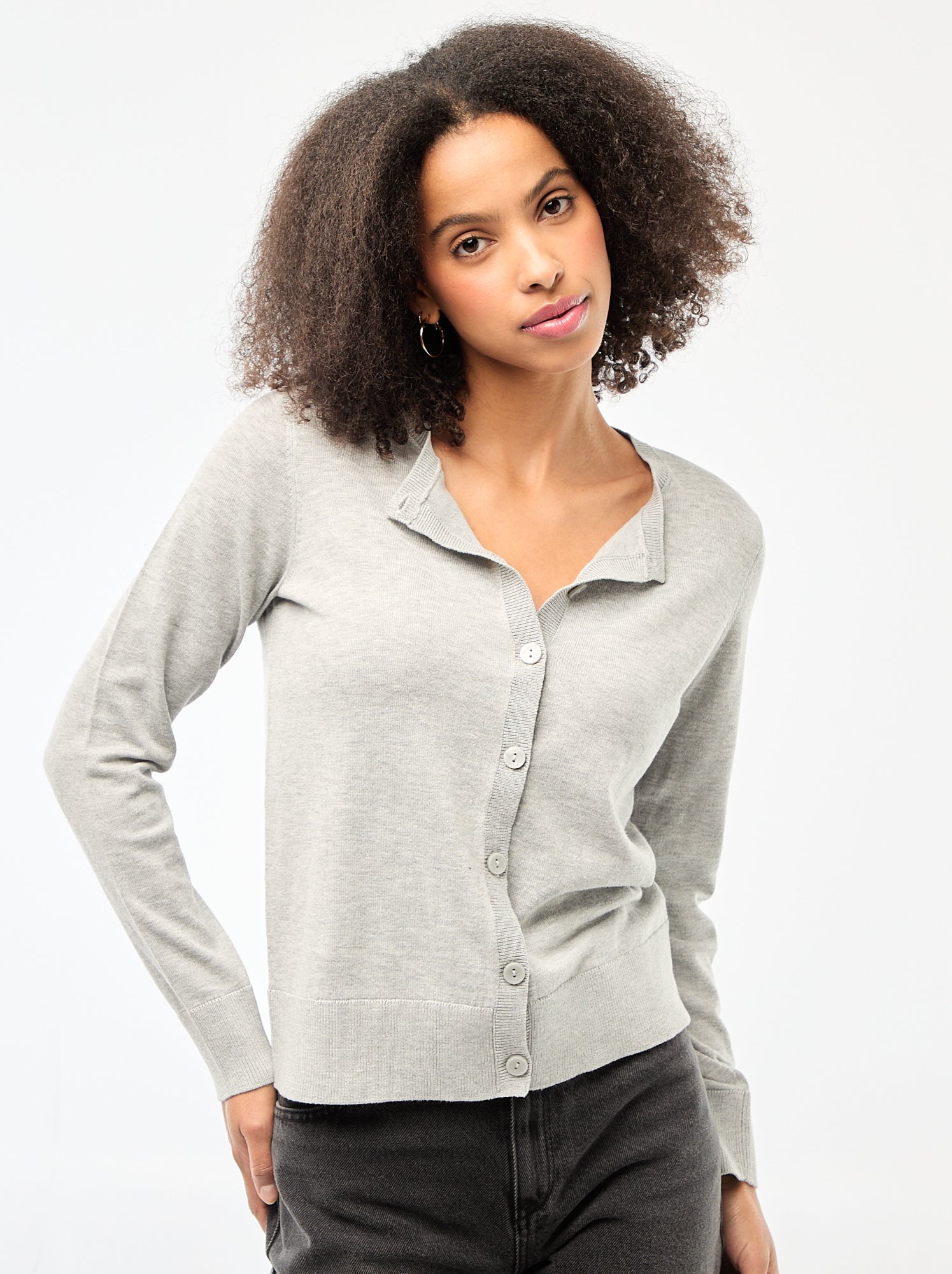 Gilet col rond uni - Gris