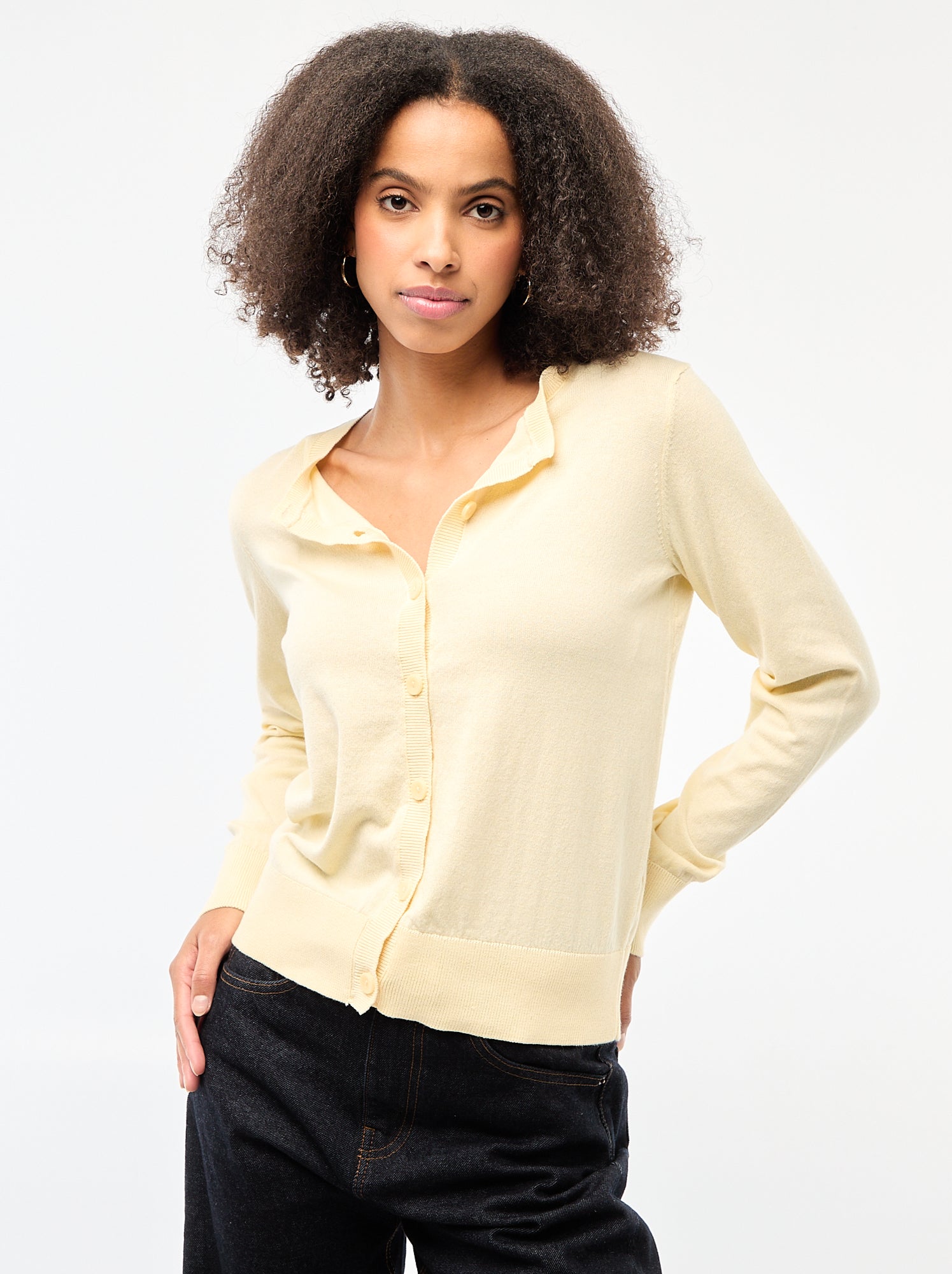 Gilet col rond uni - Jaune