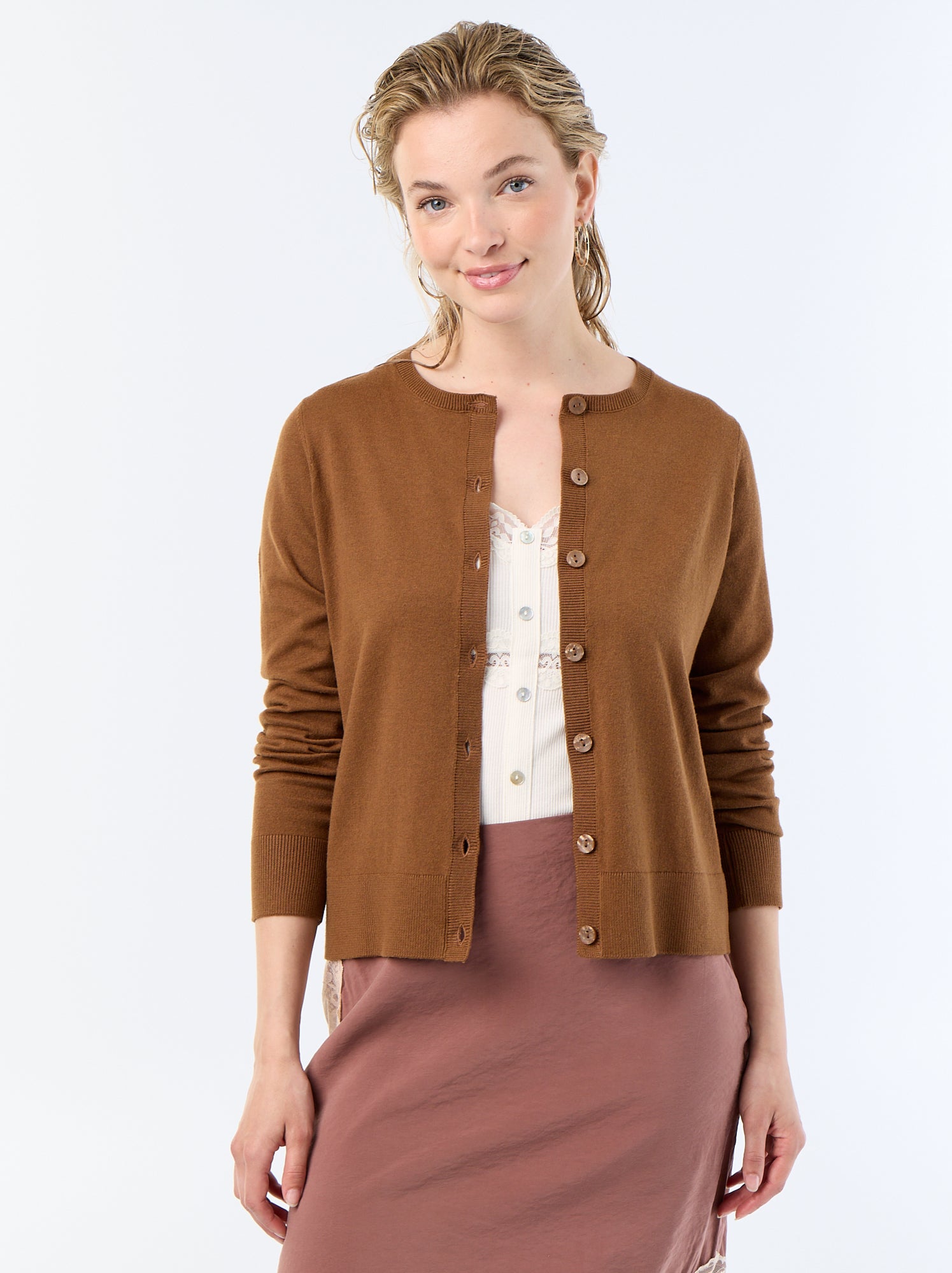 Gilet col rond uni - Marron