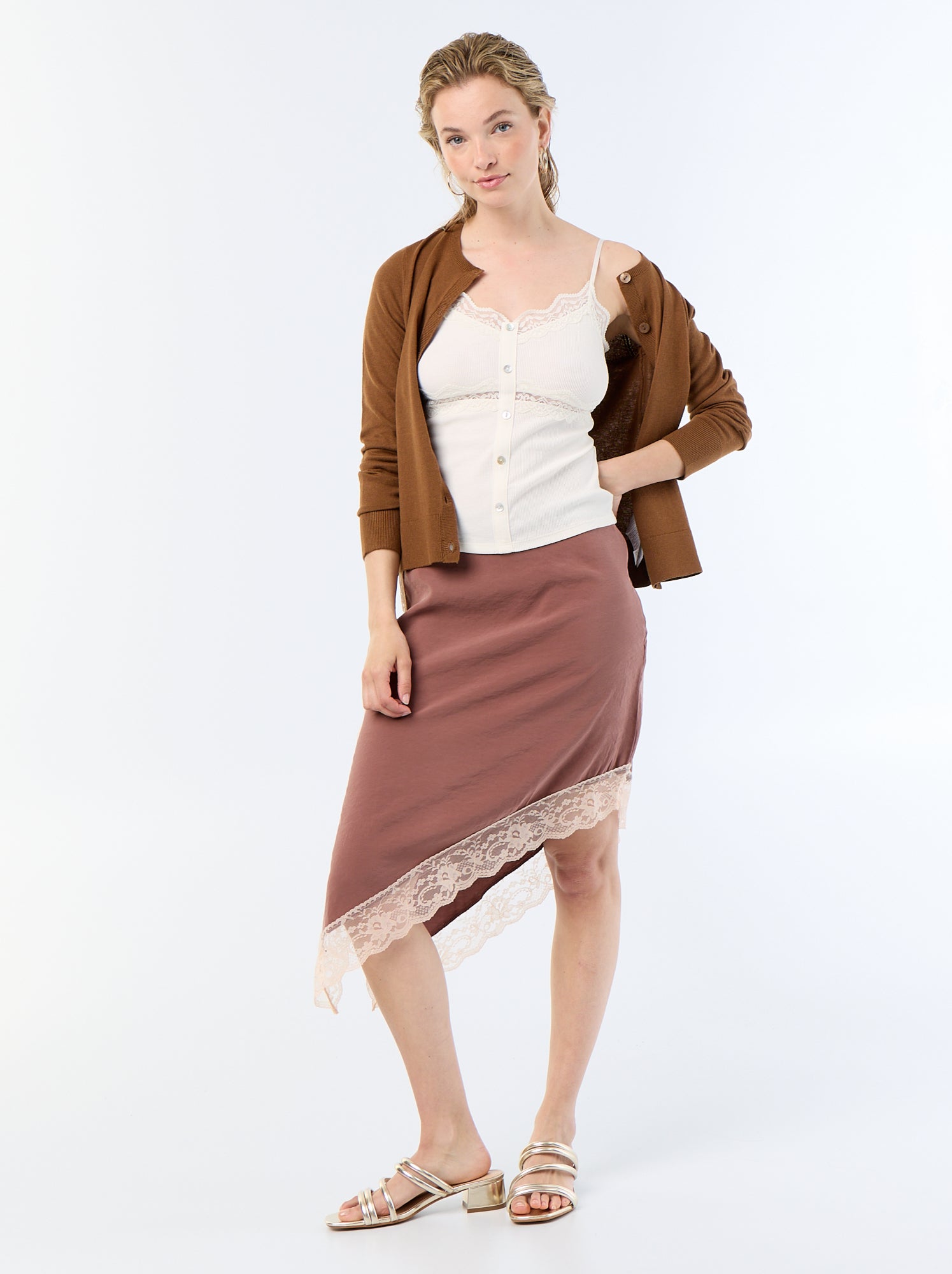 Gilet col rond uni - Marron
